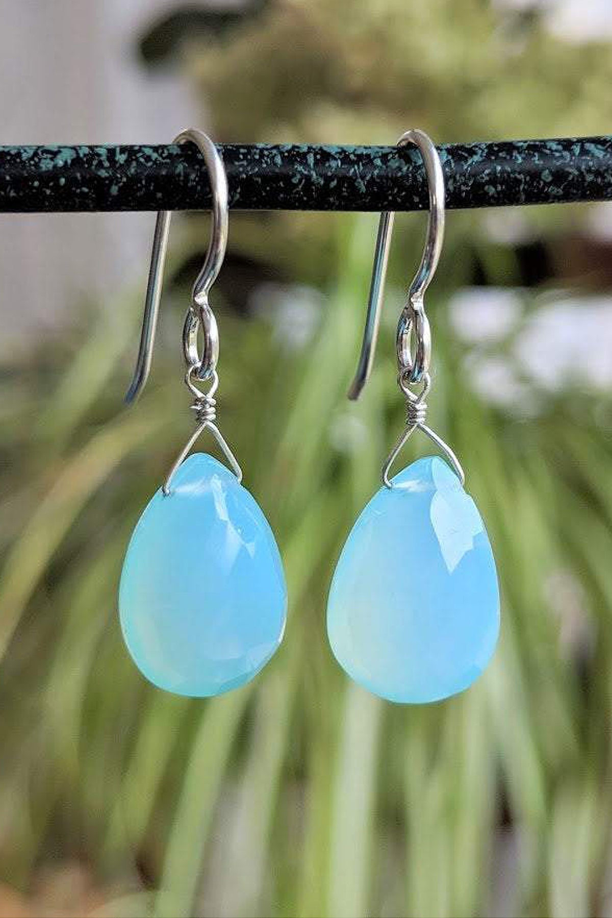 Light Blue Gemstone Earrings, Chalcedony