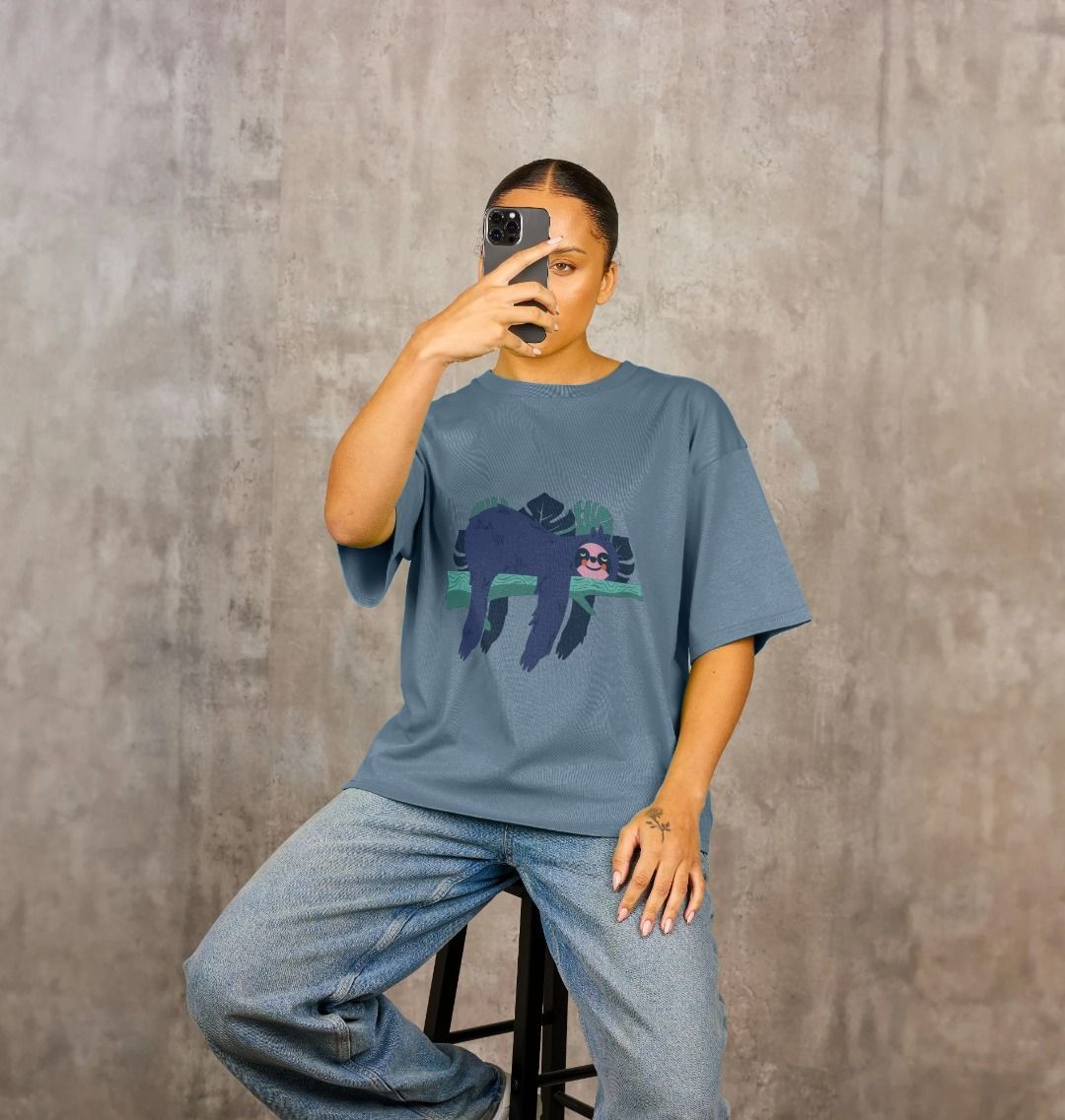 Take a Sloth Day! | Sloth T-Shirt in White, Natural, Black or Gray | Over-sized T-shirt