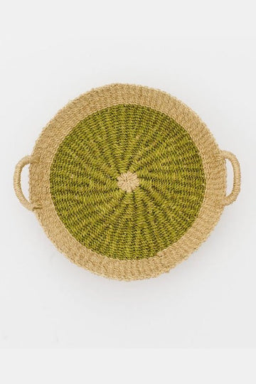 Seagrass Woven Round Green Tray I Olive