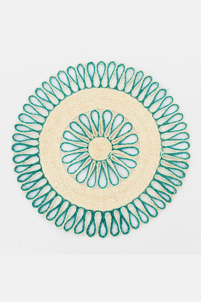 Handwoven Seagrass Placemat | Trivet | Aqua blue