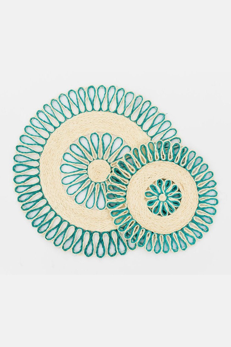 Handwoven Seagrass Placemat | Trivet | Aqua blue
