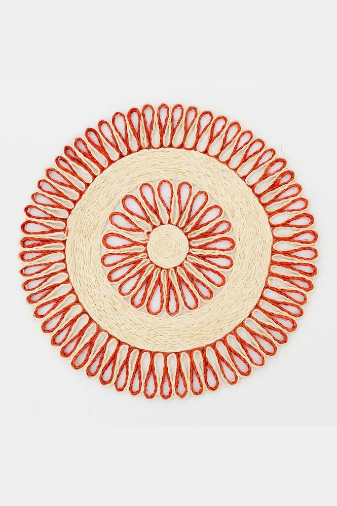 Handwoven Seagrass Placemat  | Trivet |  Red