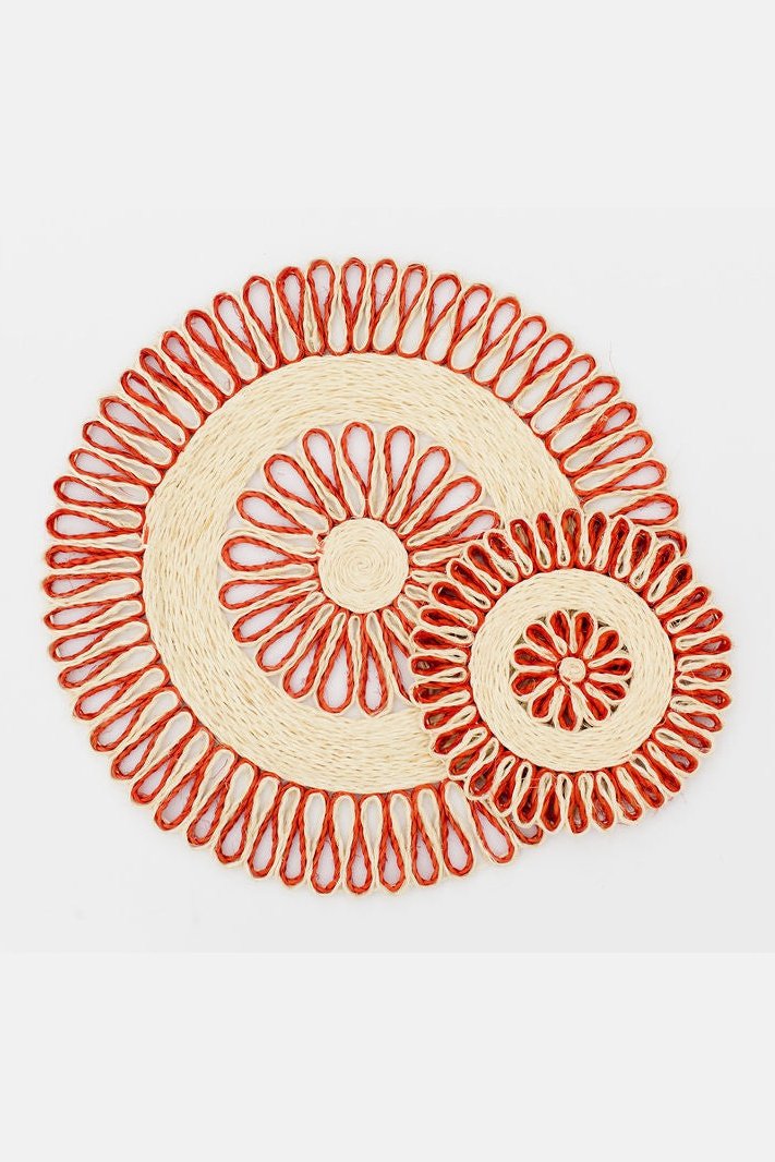 Handwoven Seagrass Placemat  | Trivet |  Red