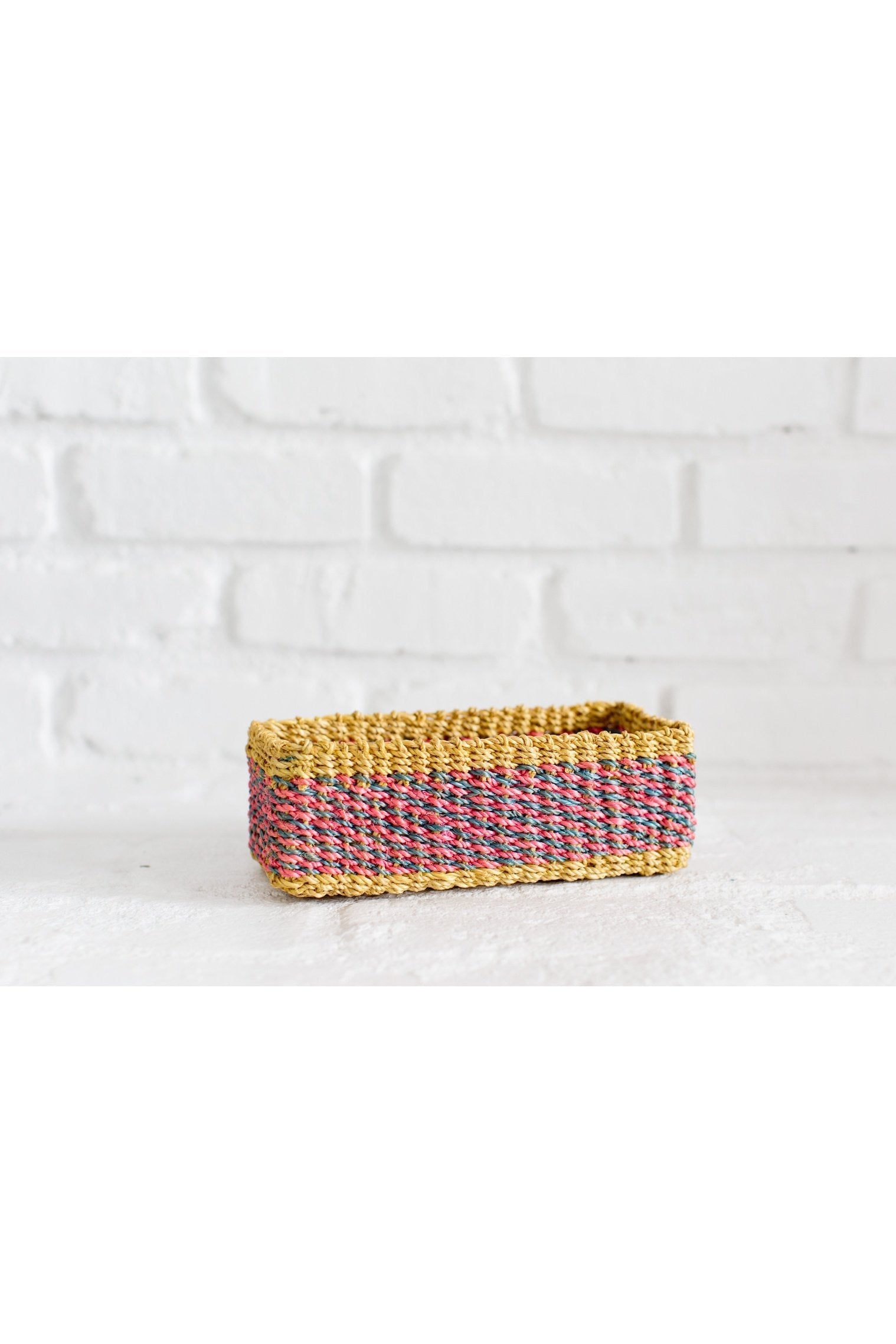 Abaca Storage Tray | Yellow + Pink | Blue