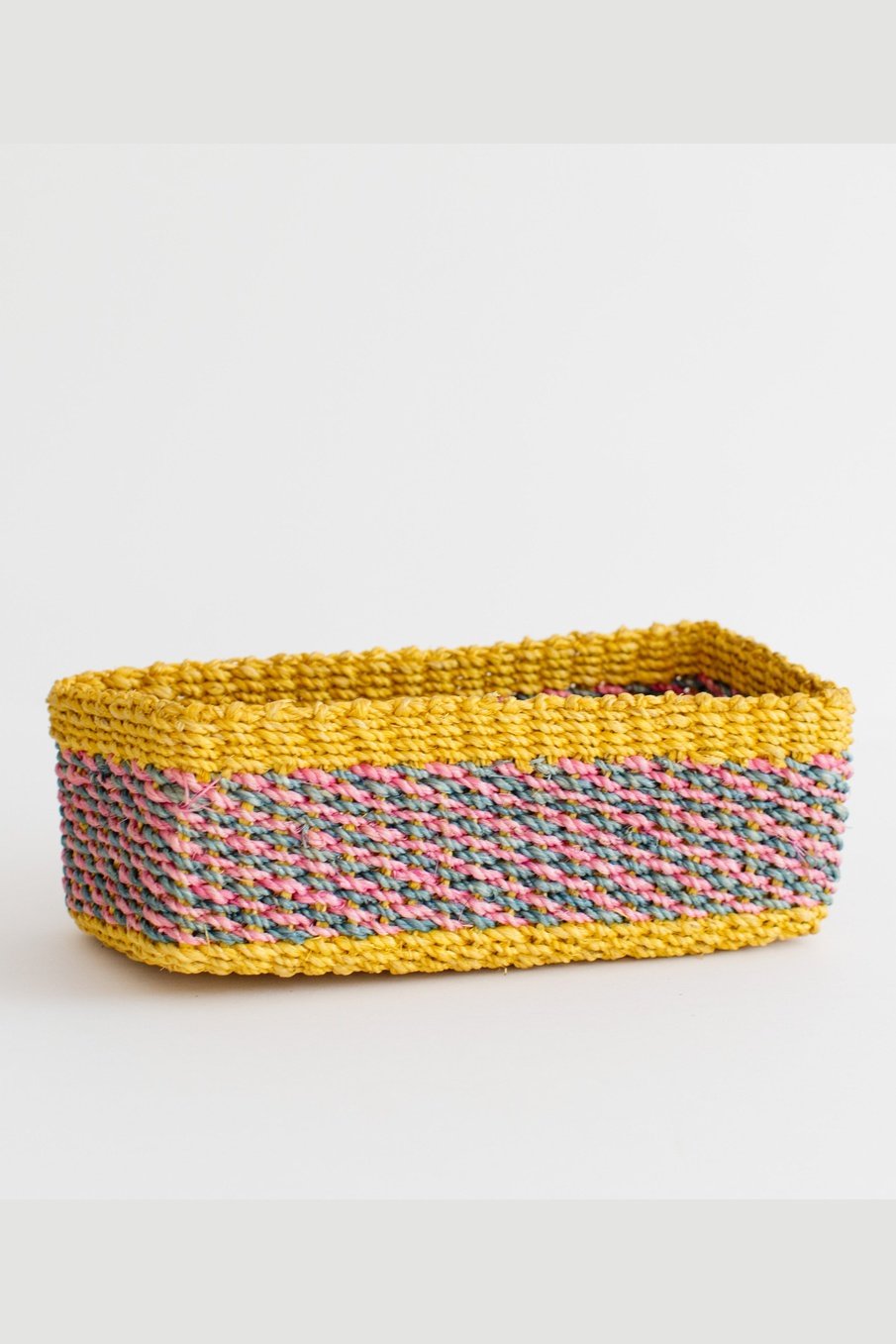 Abaca Storage Tray | Yellow + Pink | Blue
