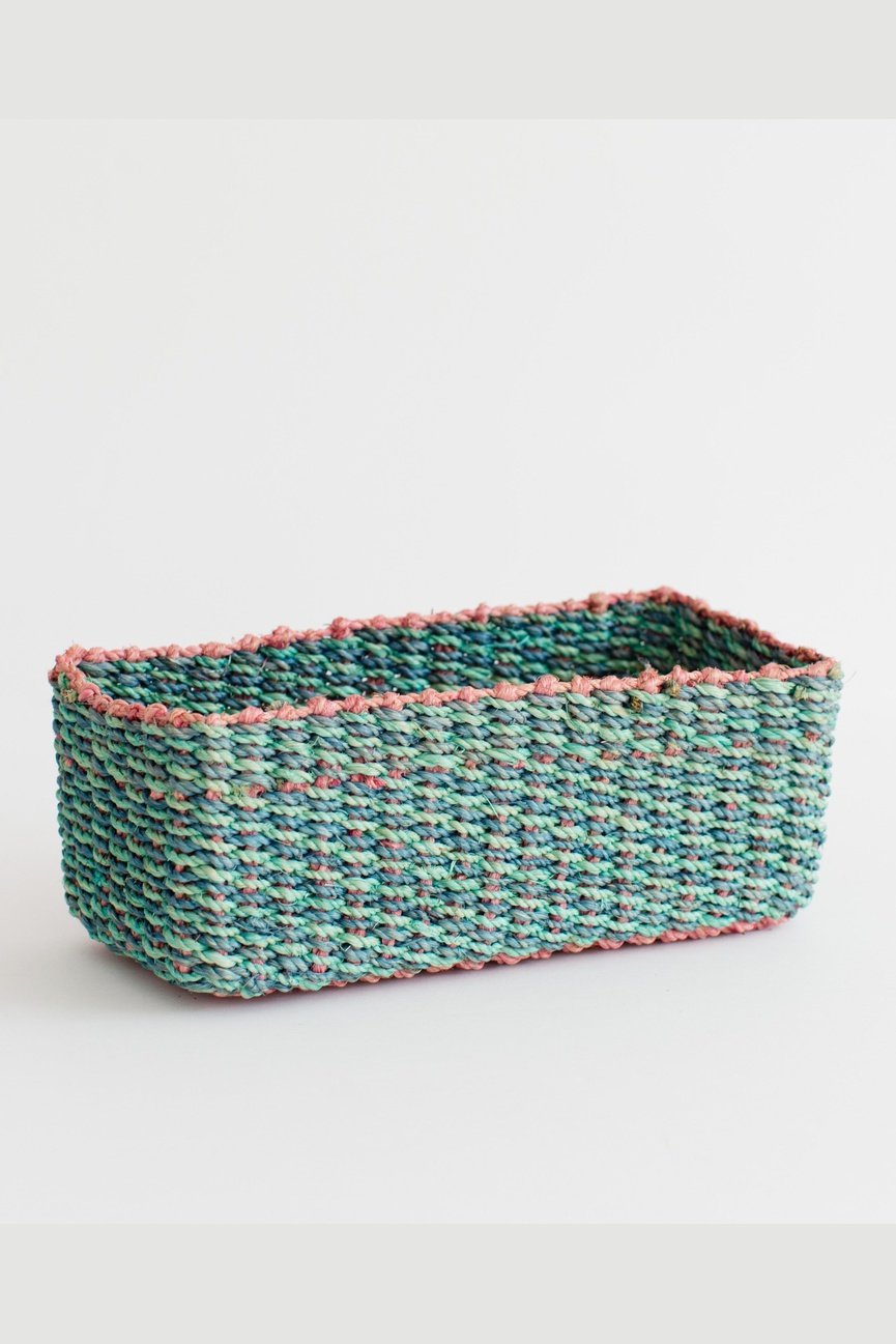 Abaca Storage Tray | Aqua + Pink