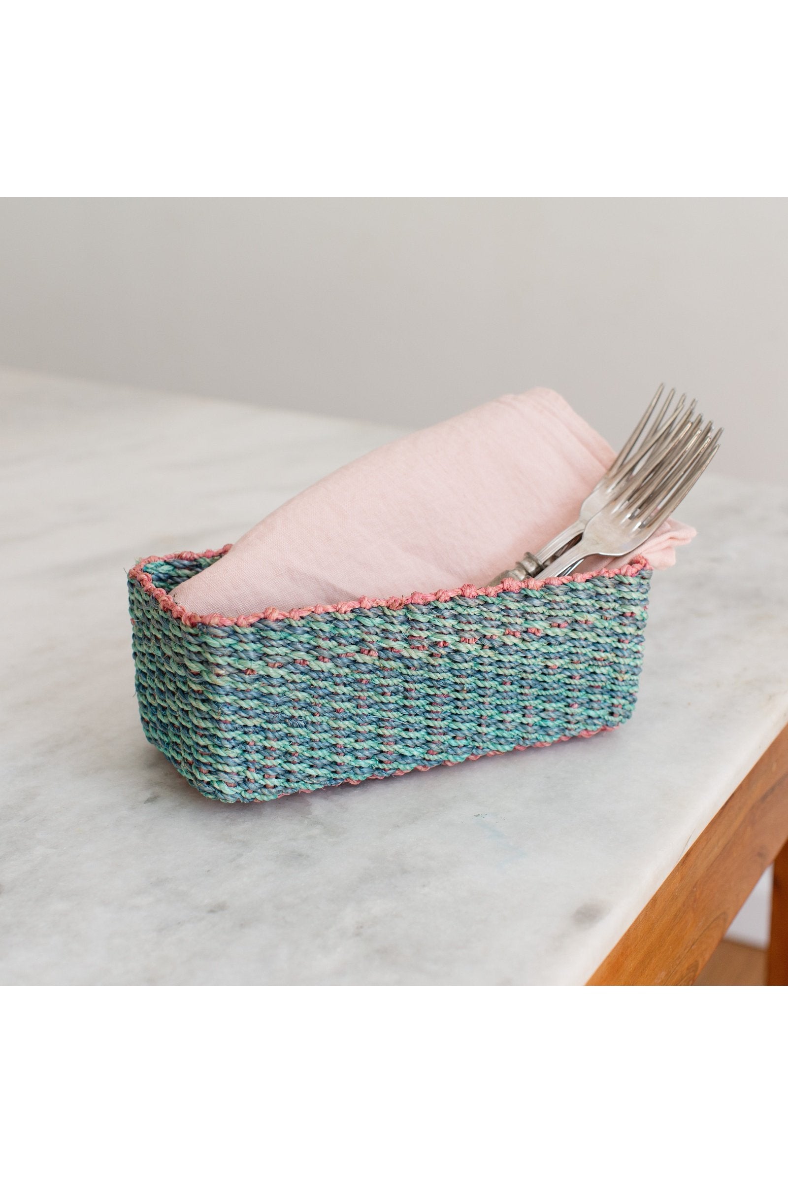 Abaca Storage Tray | Aqua + Pink