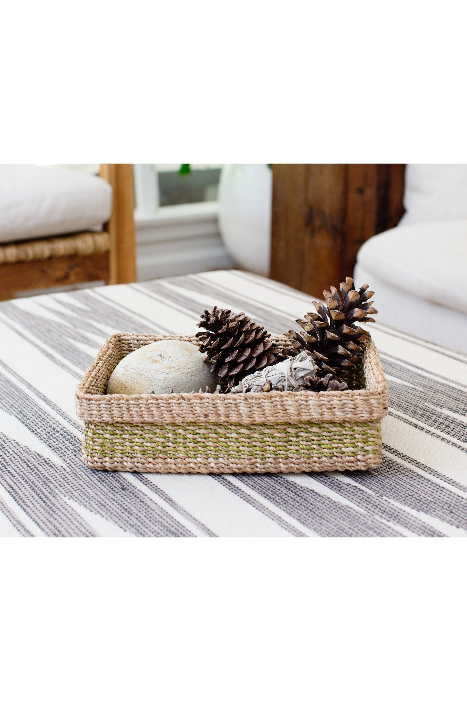Woven Catchall Storage Tray | Lime Green + Natural