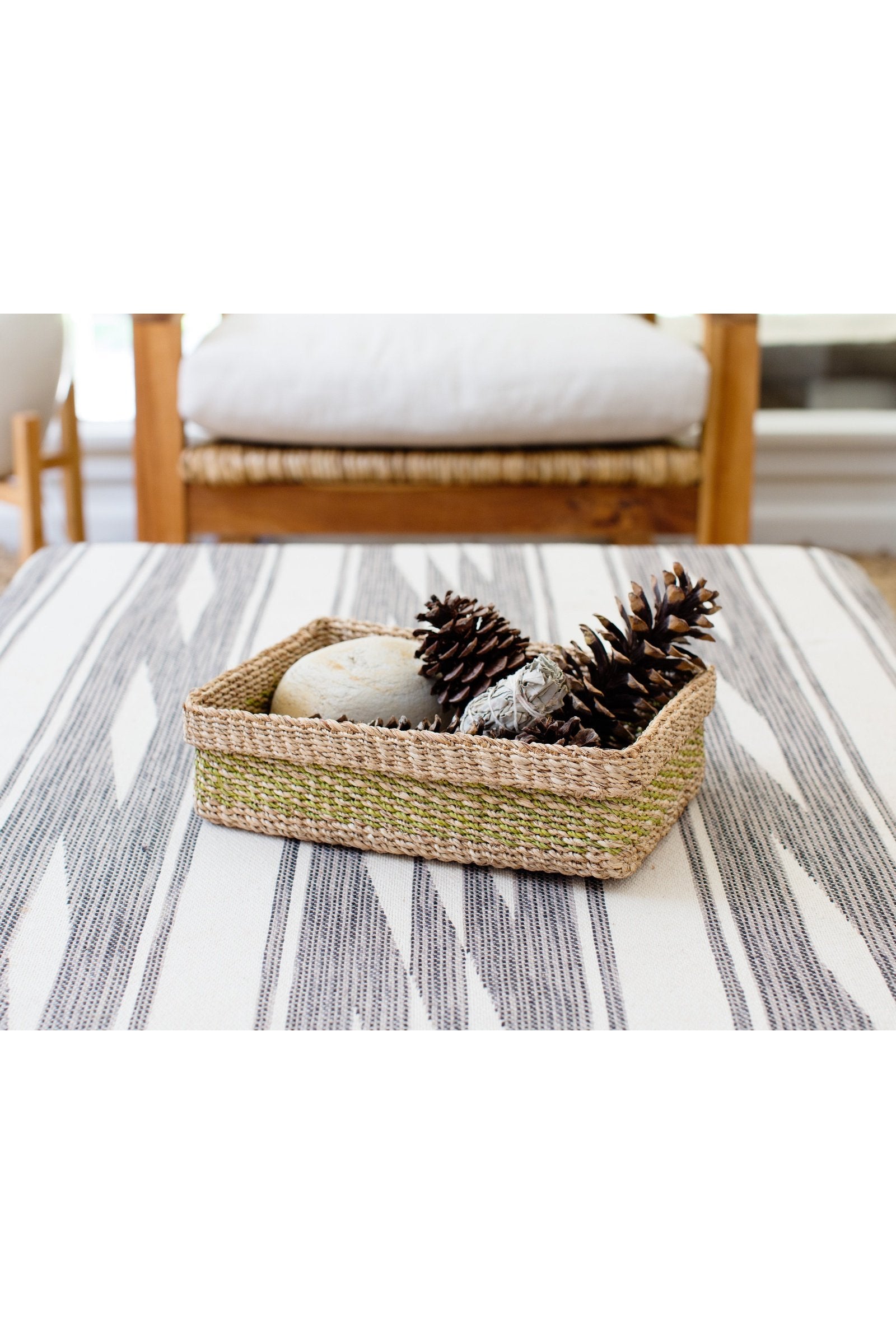 Woven Catchall Storage Tray | Lime Green + Natural
