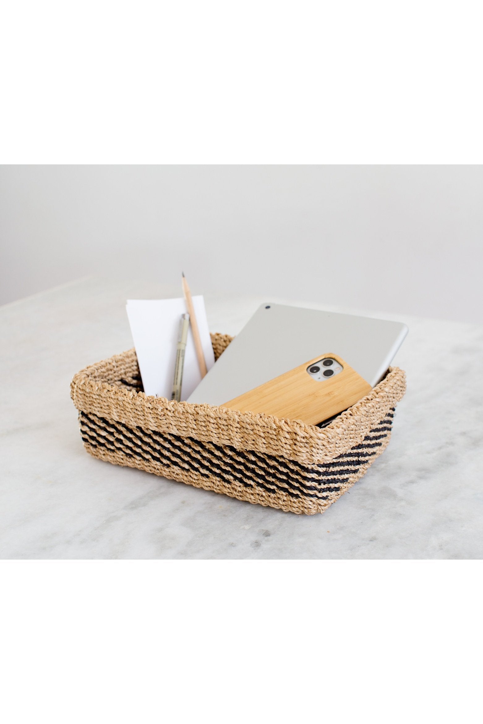 Woven Catchall Storage Tray | Stripe Noir