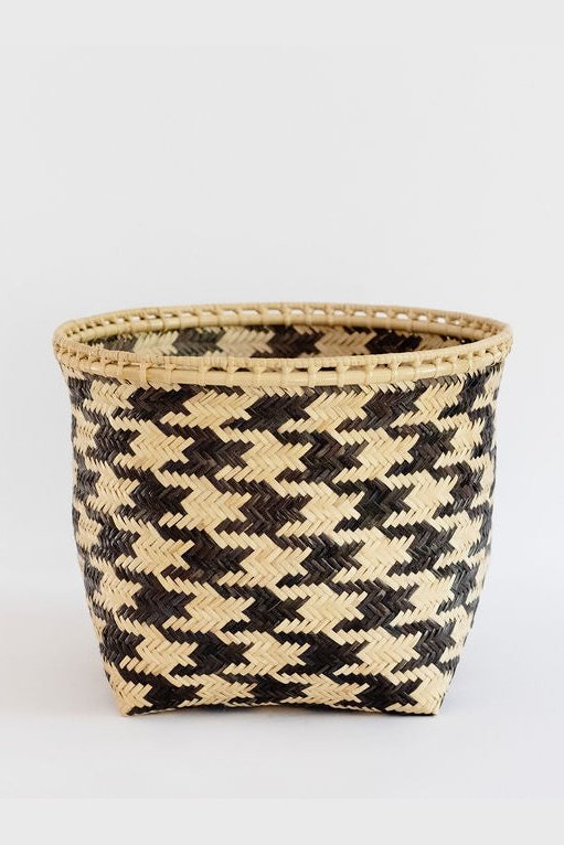 Storage Organizer with Rattan Rim | Stripe Noir