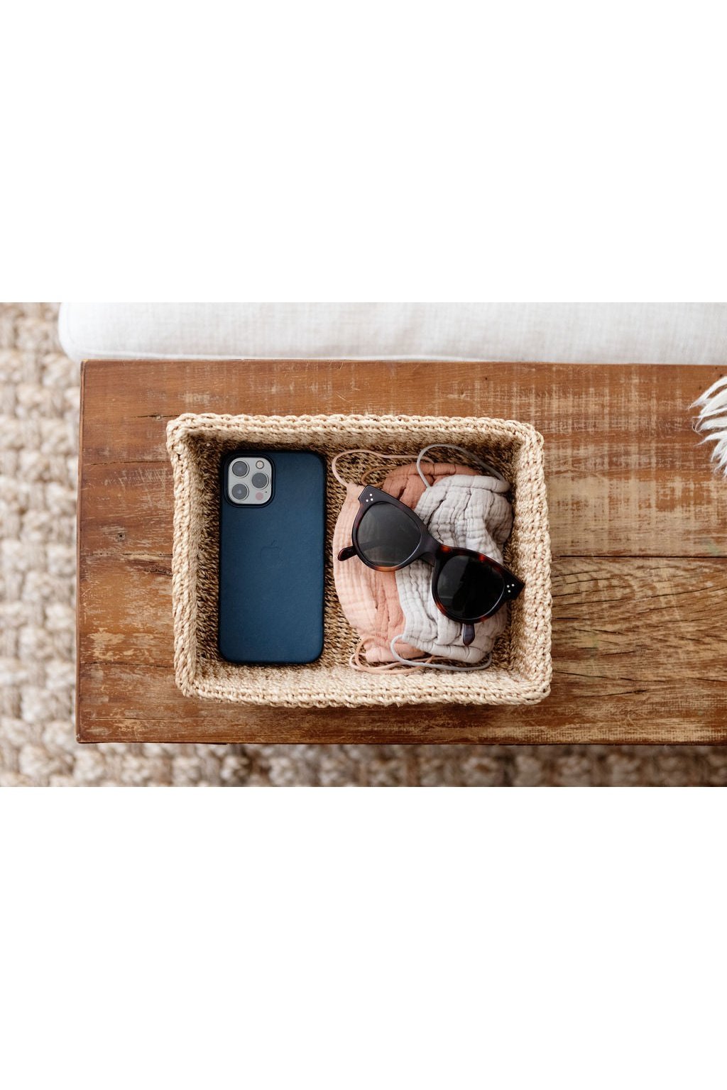 Woven Catchall Storage Tray | Lime Green + Natural