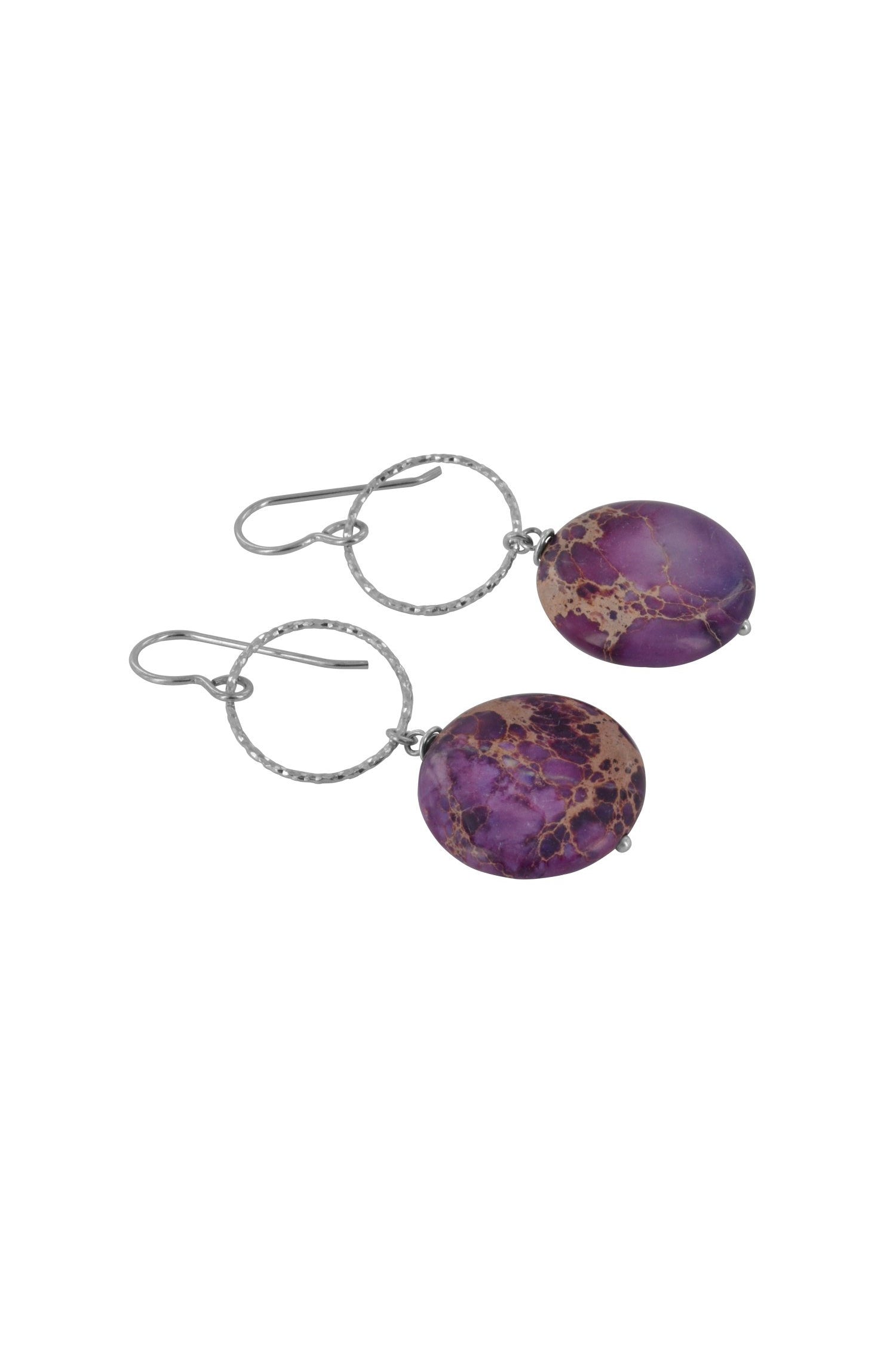 Purpla Jasper Round Gemstone Long Earrings