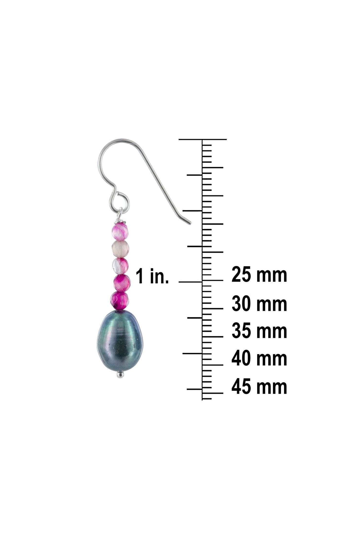 Pink Agate, Gray Silver Dangling Earrings