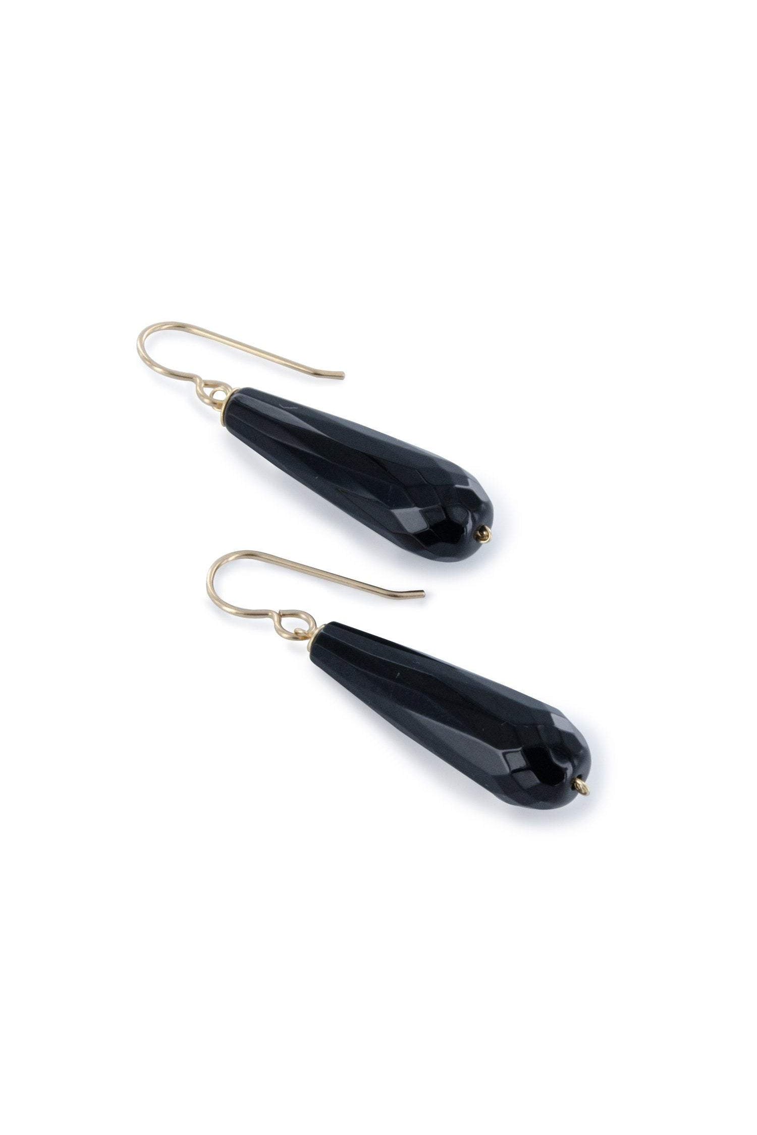 Black Onyx Gemstone, Long Briolette Gold Earrings, Black Friday Deal