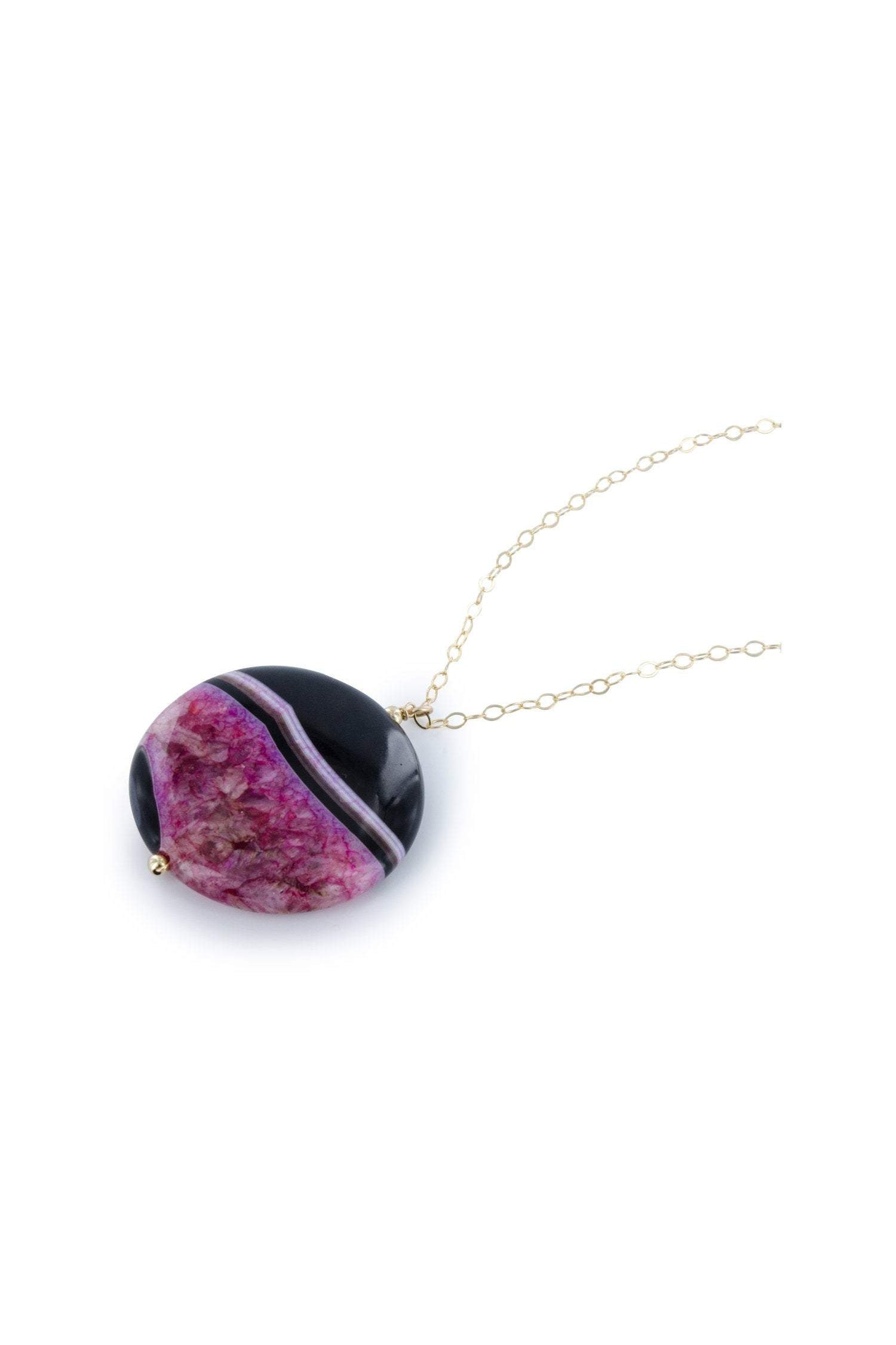 Pink Agate Gemstone Gold Necklace
