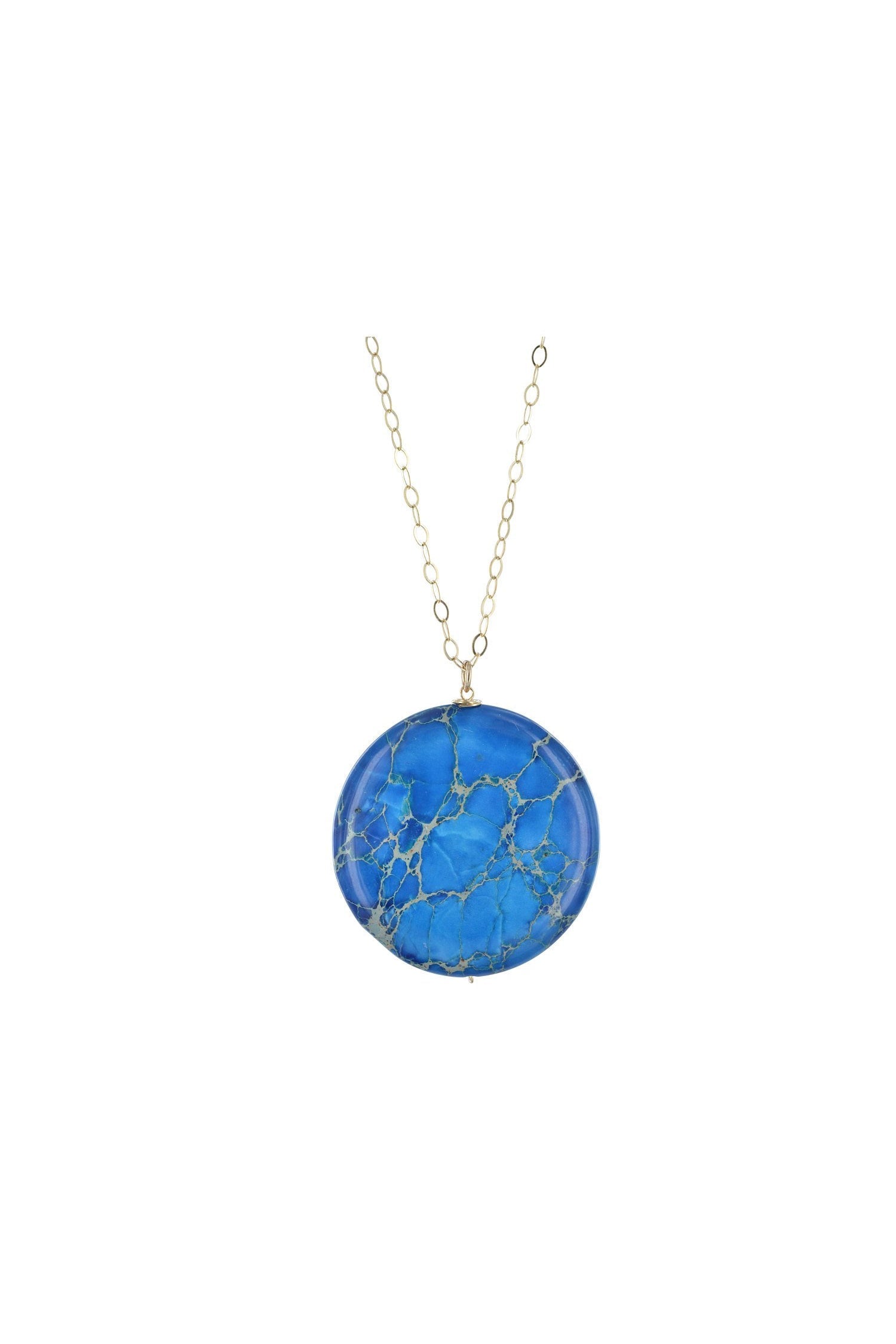 Blue Ocean Jasper Round Large Gemstone Gold Necklace