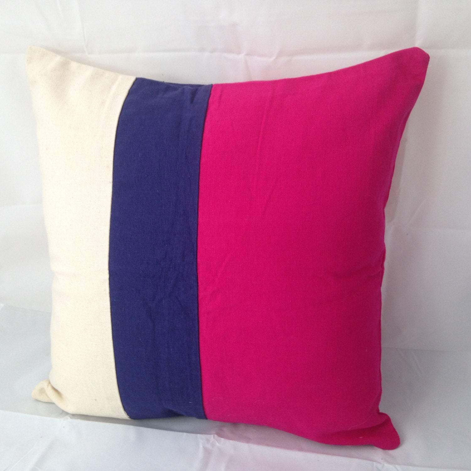 Three Tone Pink, Navy Blue and Cream Colorblock Throw Pillows