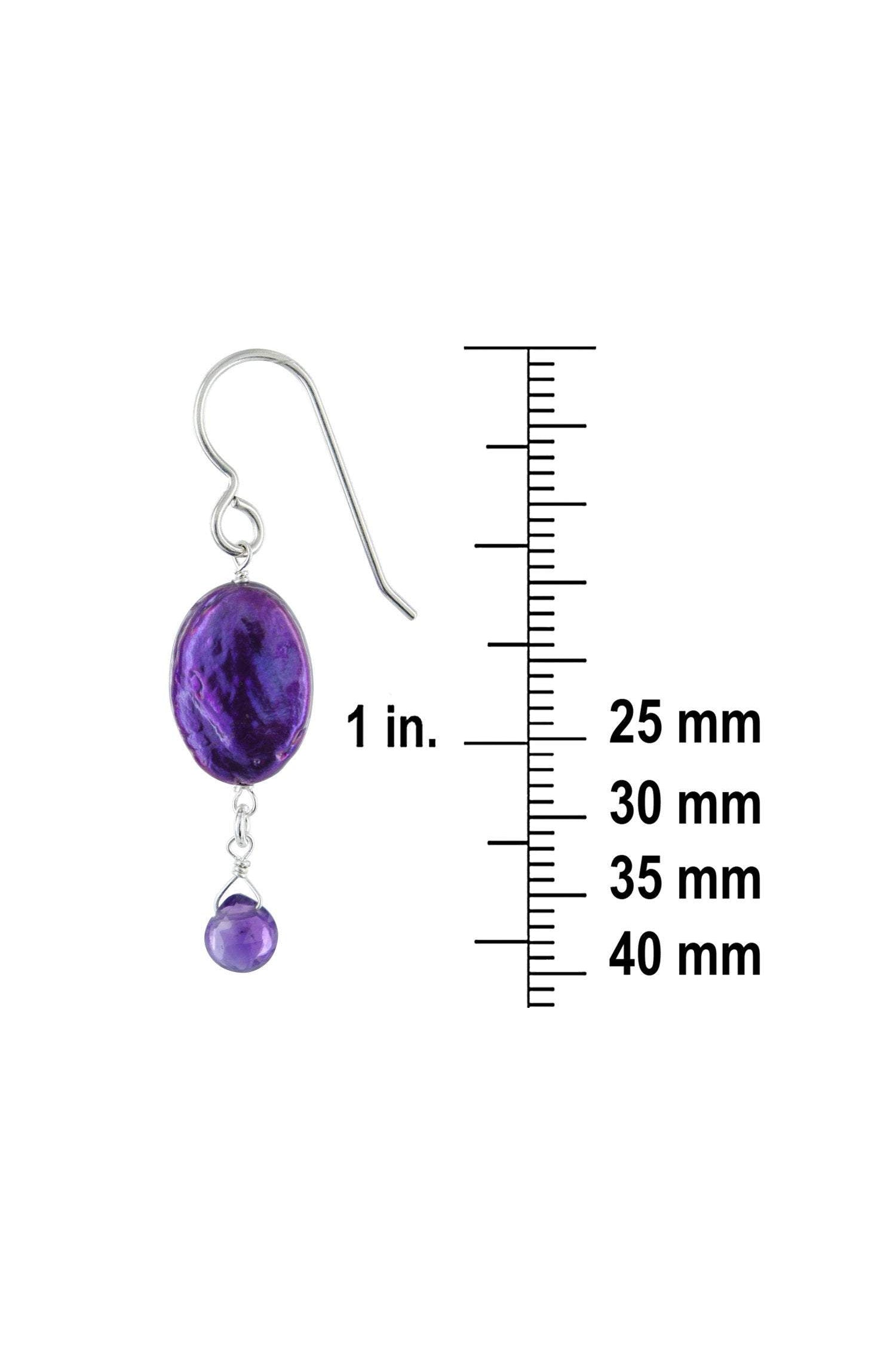 Purple Coin Pearl, Amethyst Dangle Silver Earrings