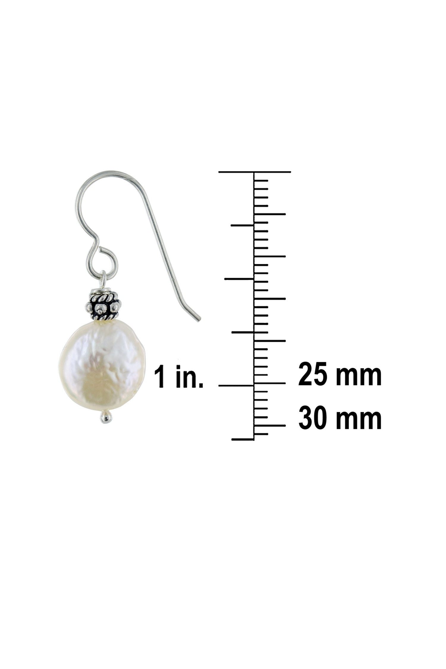 Round White Coin Pearl Dangle Silver Earrings