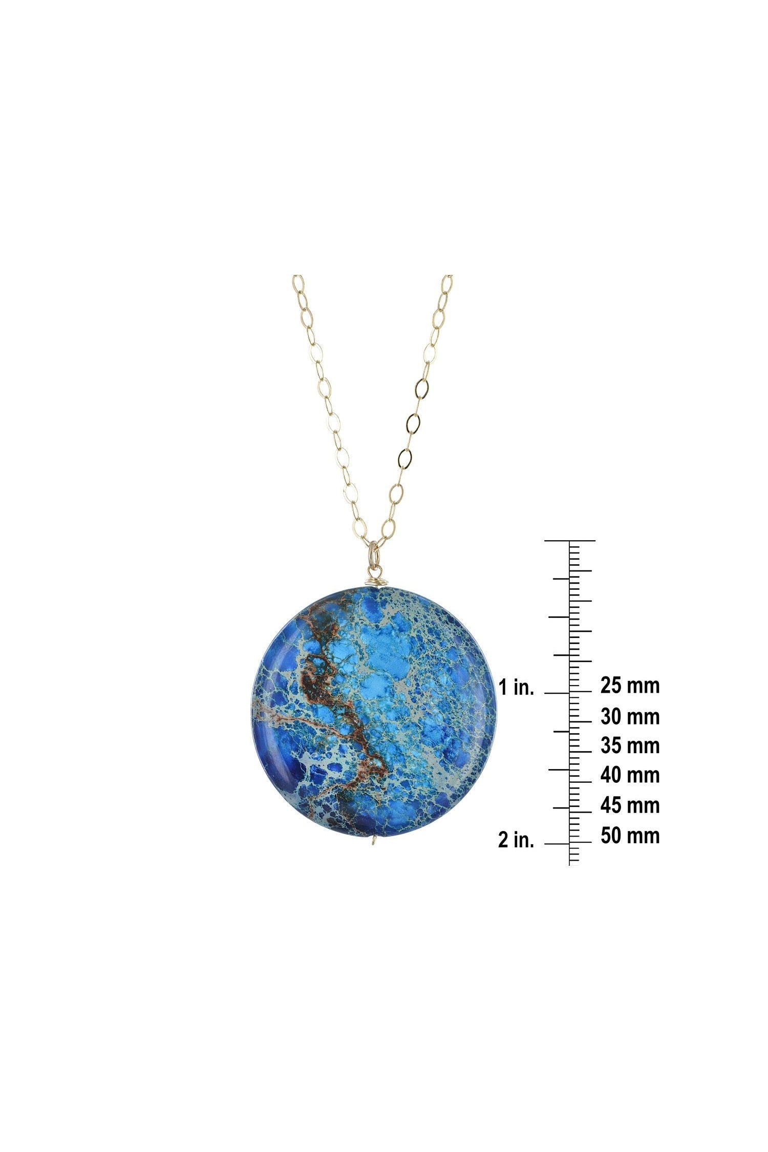 Blue Ocean Jasper Round Large Gemstone Gold Necklace