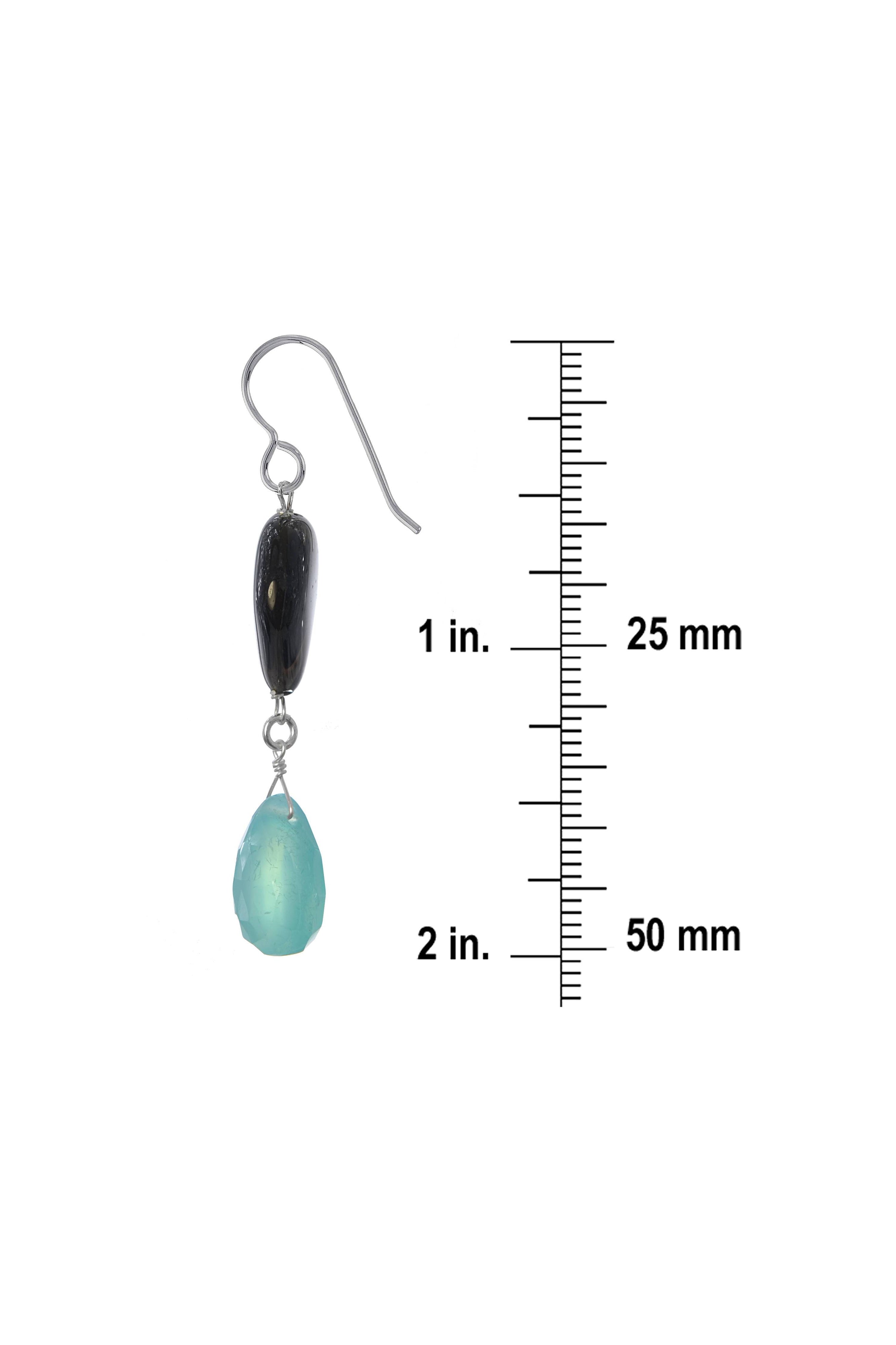 Blue Chalcedony Brown Smokey Quartz Dangling Earrings