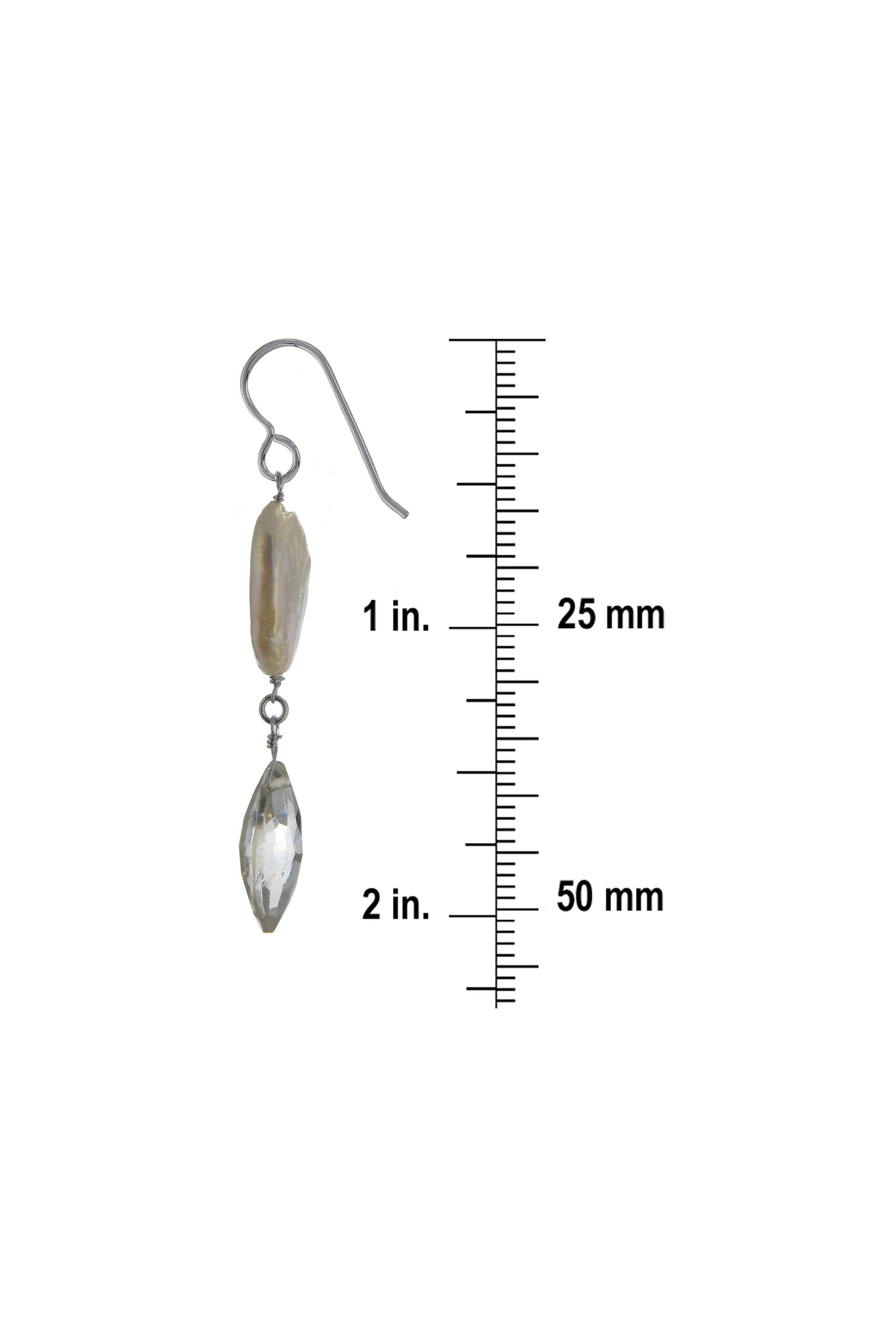 Light Green Amethyst, White Coin Pearl Earrings