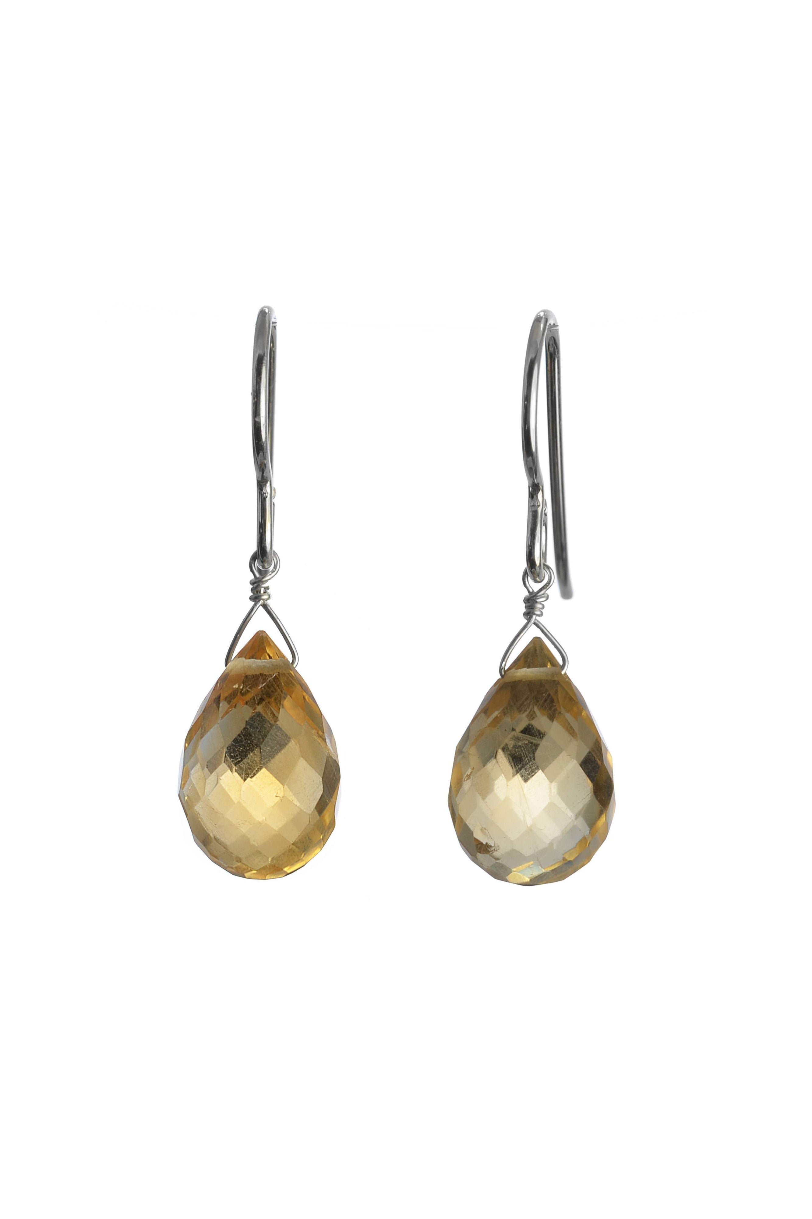 Citrine Earrings, Golden Yellow Gemstone Drop Briolette