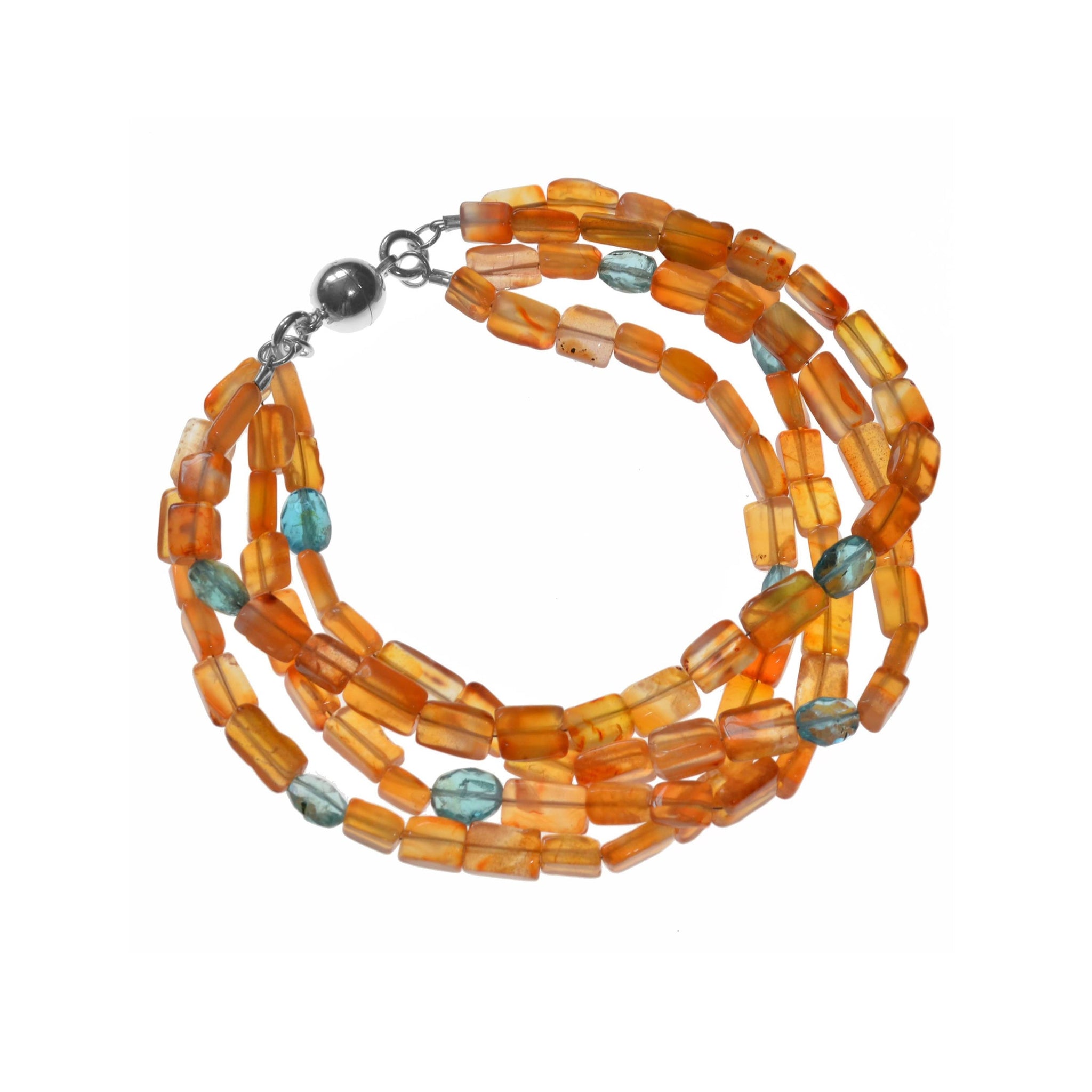 Blue Apatite, Orange Carnelian Bead Bracelet