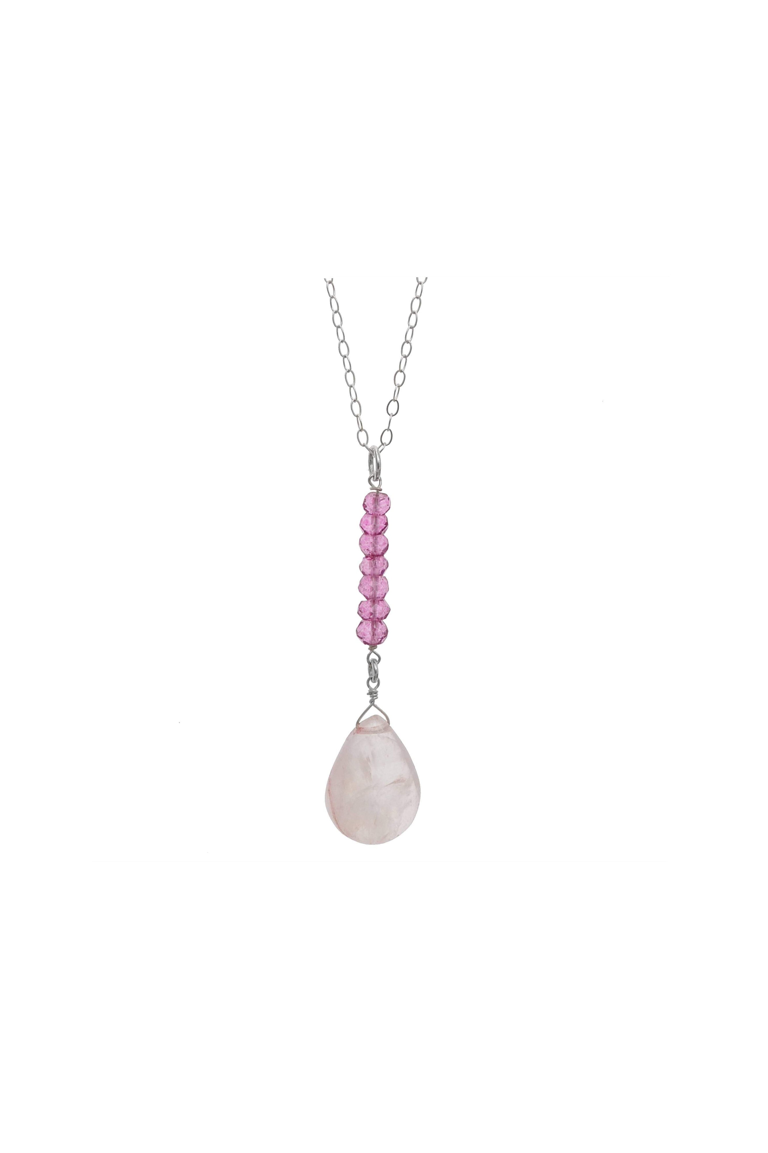 Pink, Rose Quartz Briolette Gemstone Necklace