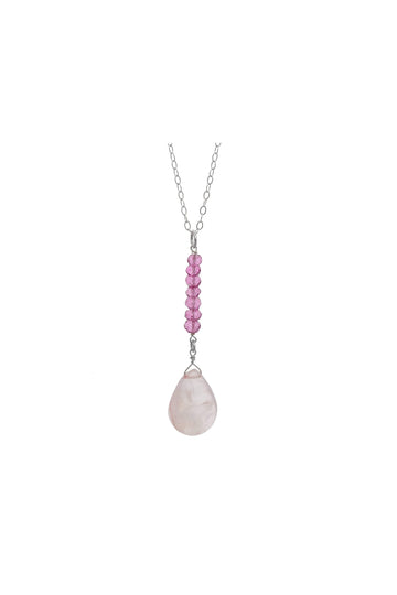 Pink, Rose Quartz Briolette Gemstone Necklace