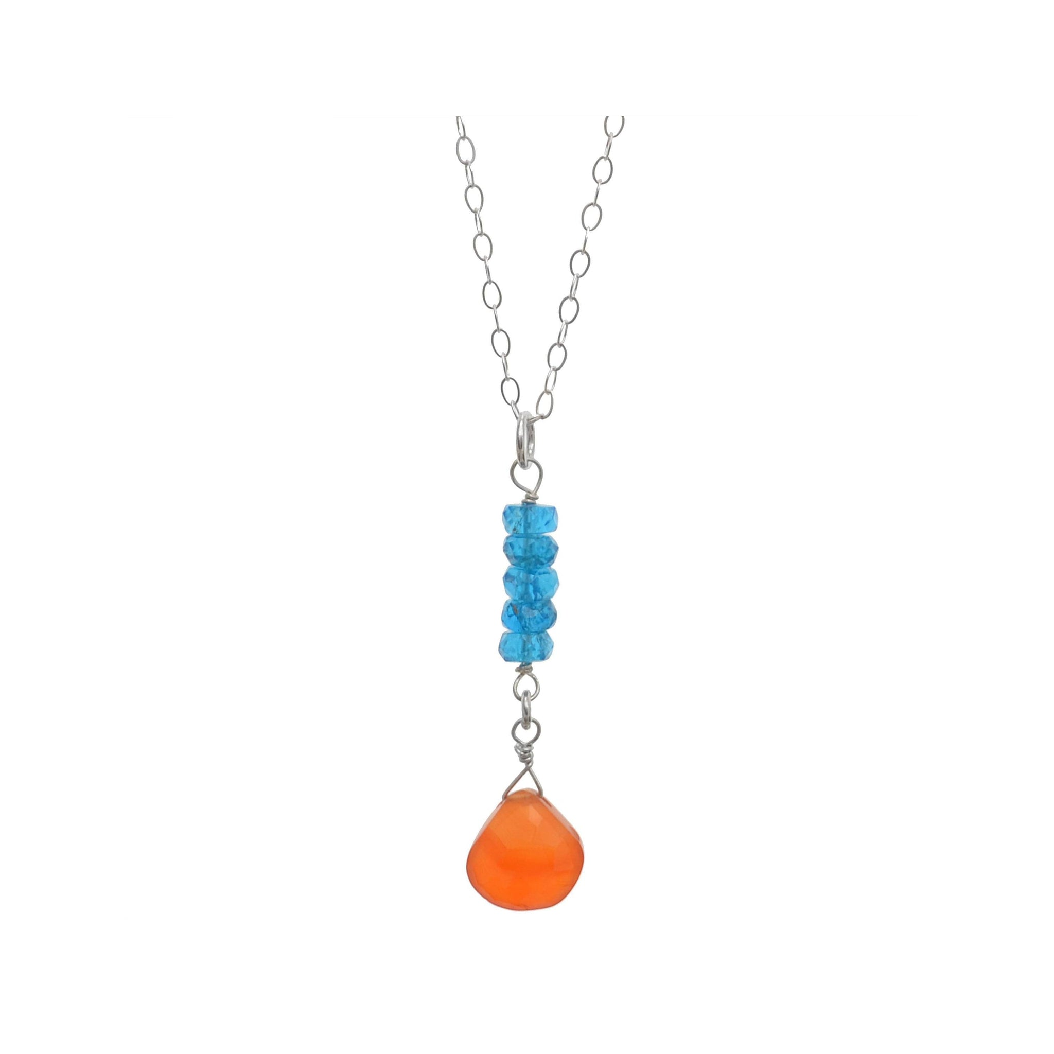 Orange Carnelian, Blue Apatite, Colorful Gemstone Dainty Necklace