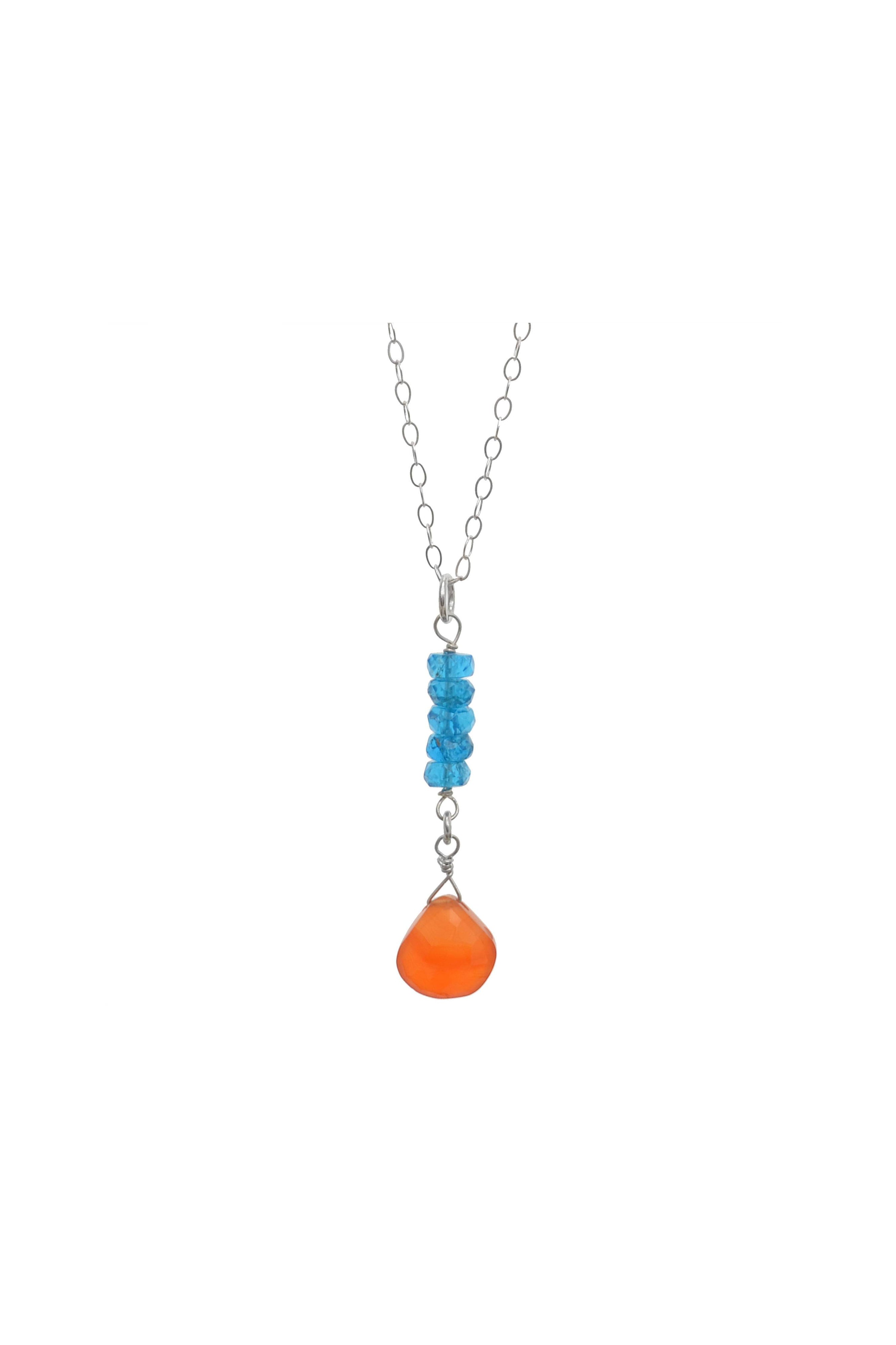Orange Carnelian, Blue Apatite, Colorful Gemstone Dainty Necklace