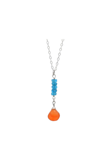 Orange Carnelian, Blue Apatite, Colorful Gemstone Dainty Necklace