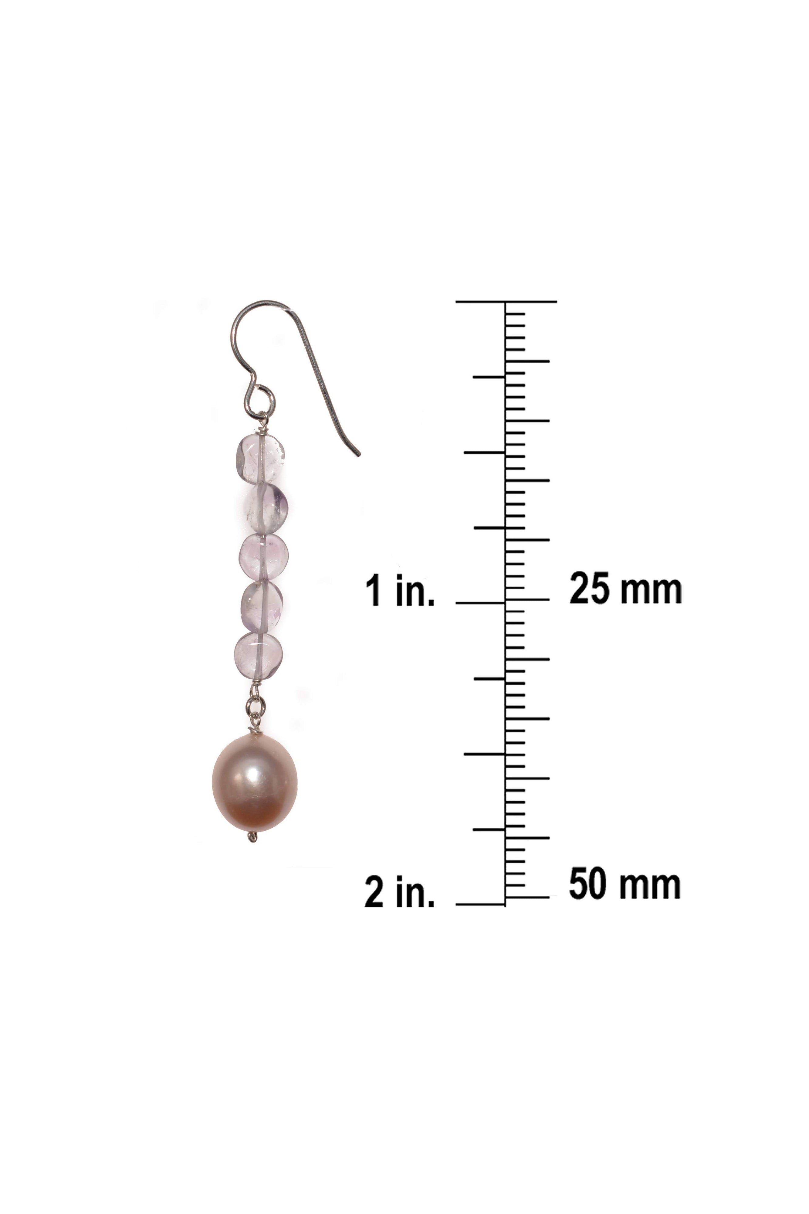 Long Pearl Earrings, Pink Amethyst Gems Silver