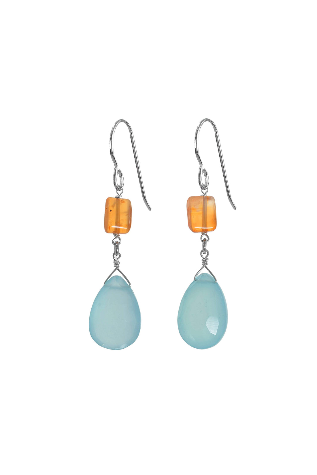 Sea Blue Chalcedony Briolette Gemstone Dangling Earrings