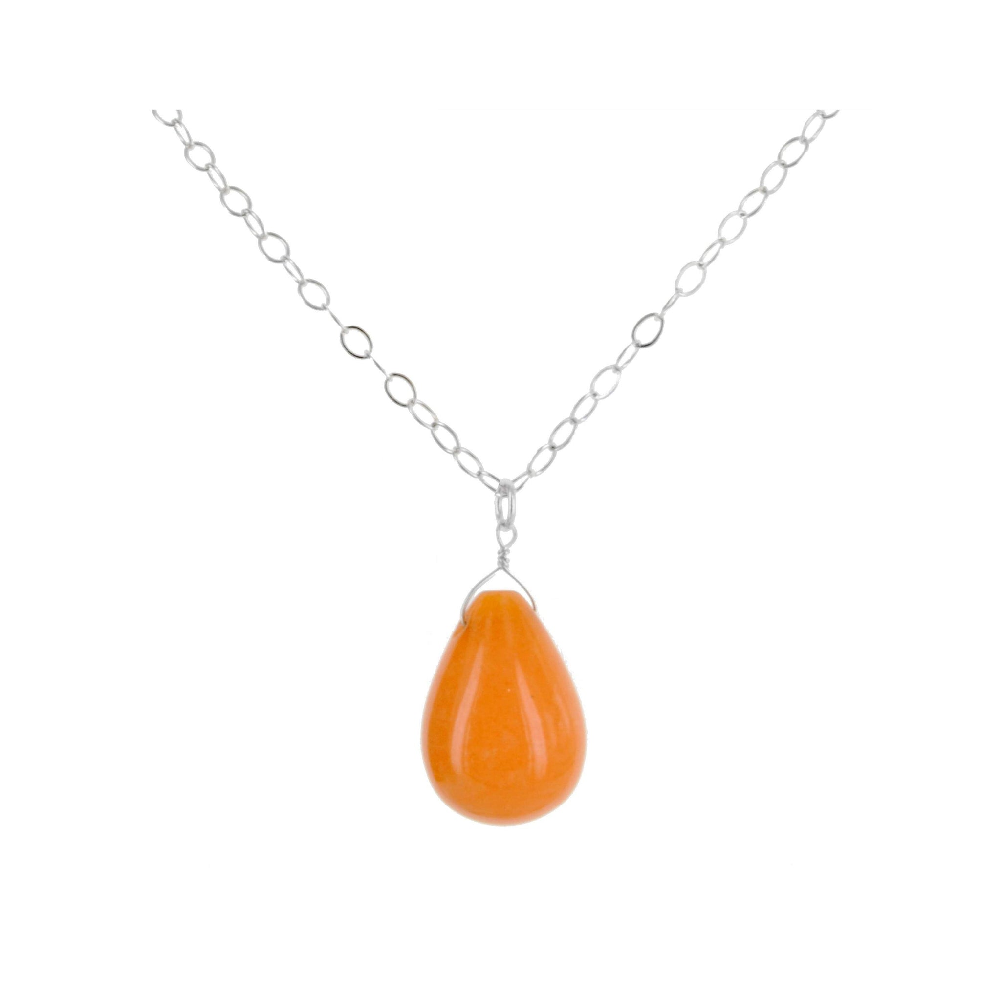 Orange Jade Teardrop Gemstone Necklace