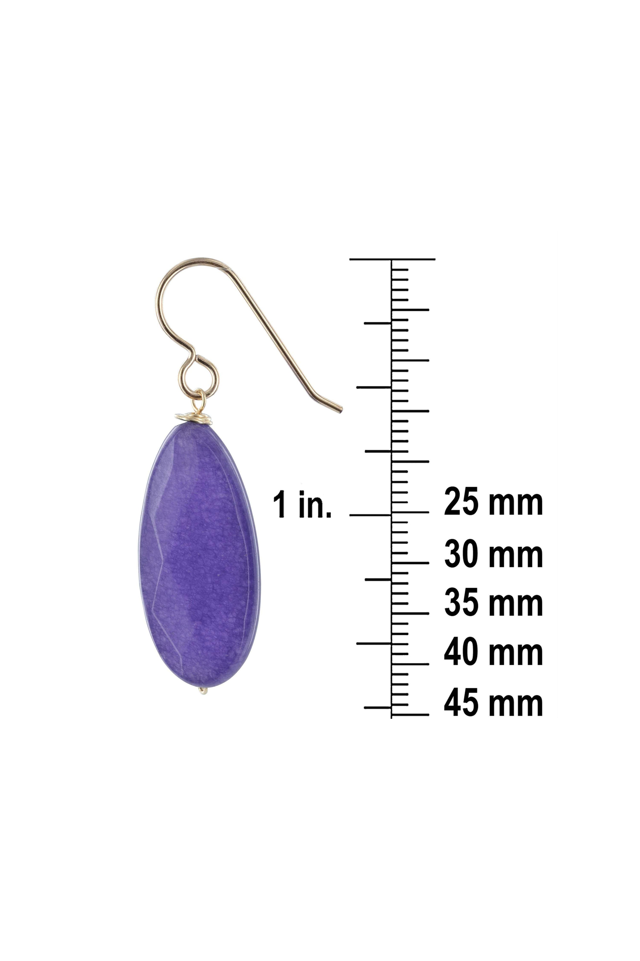 Purple Jade Quartz Dangle Gold Earrings
