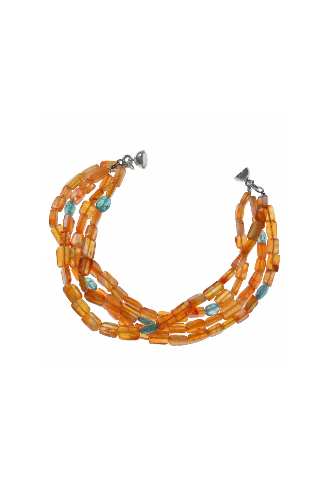 Blue Apatite, Orange Carnelian Bead Bracelet