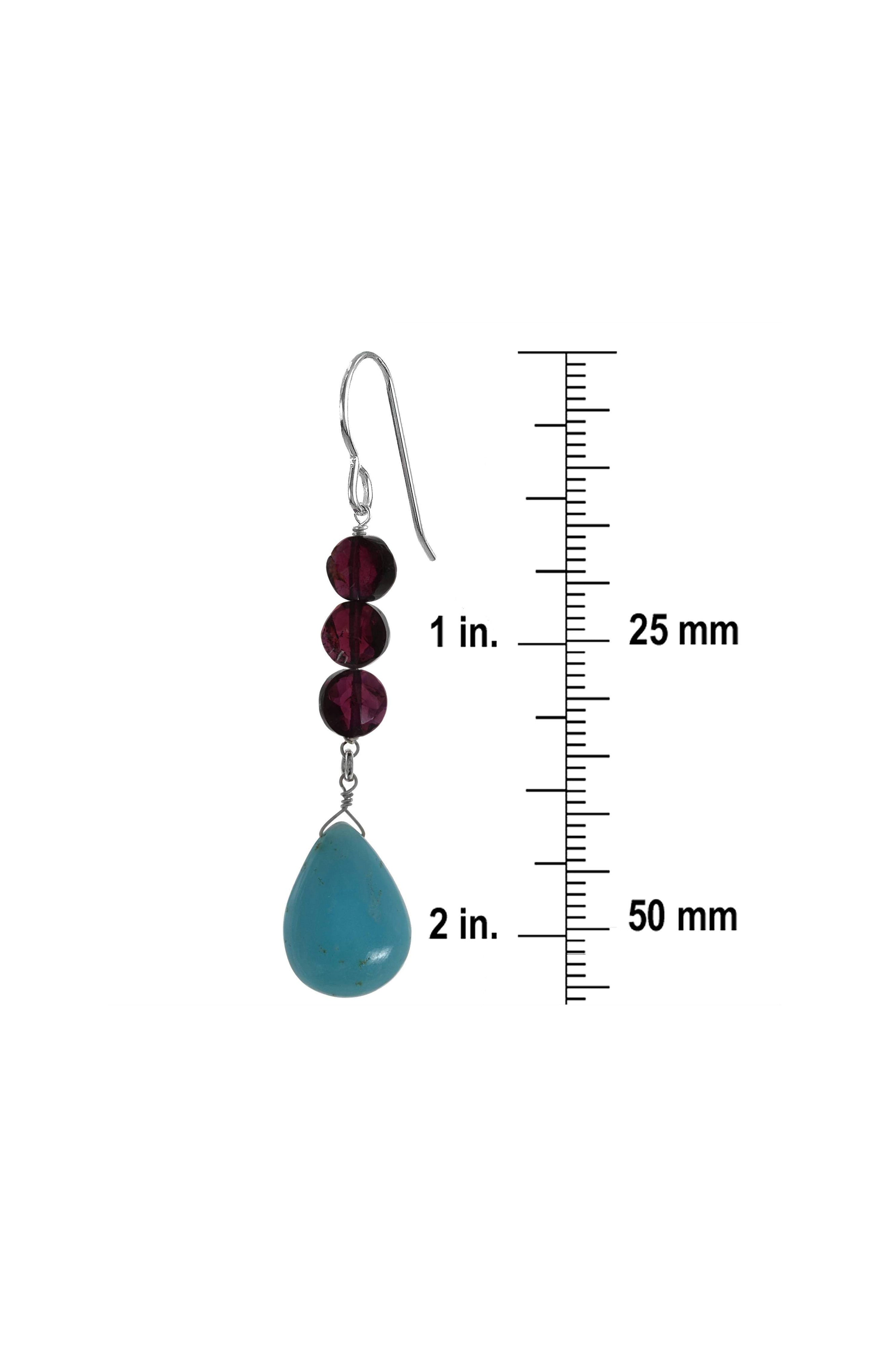 Rare Gemstones, Blue Hemimorphite, Red Garnet Earrings