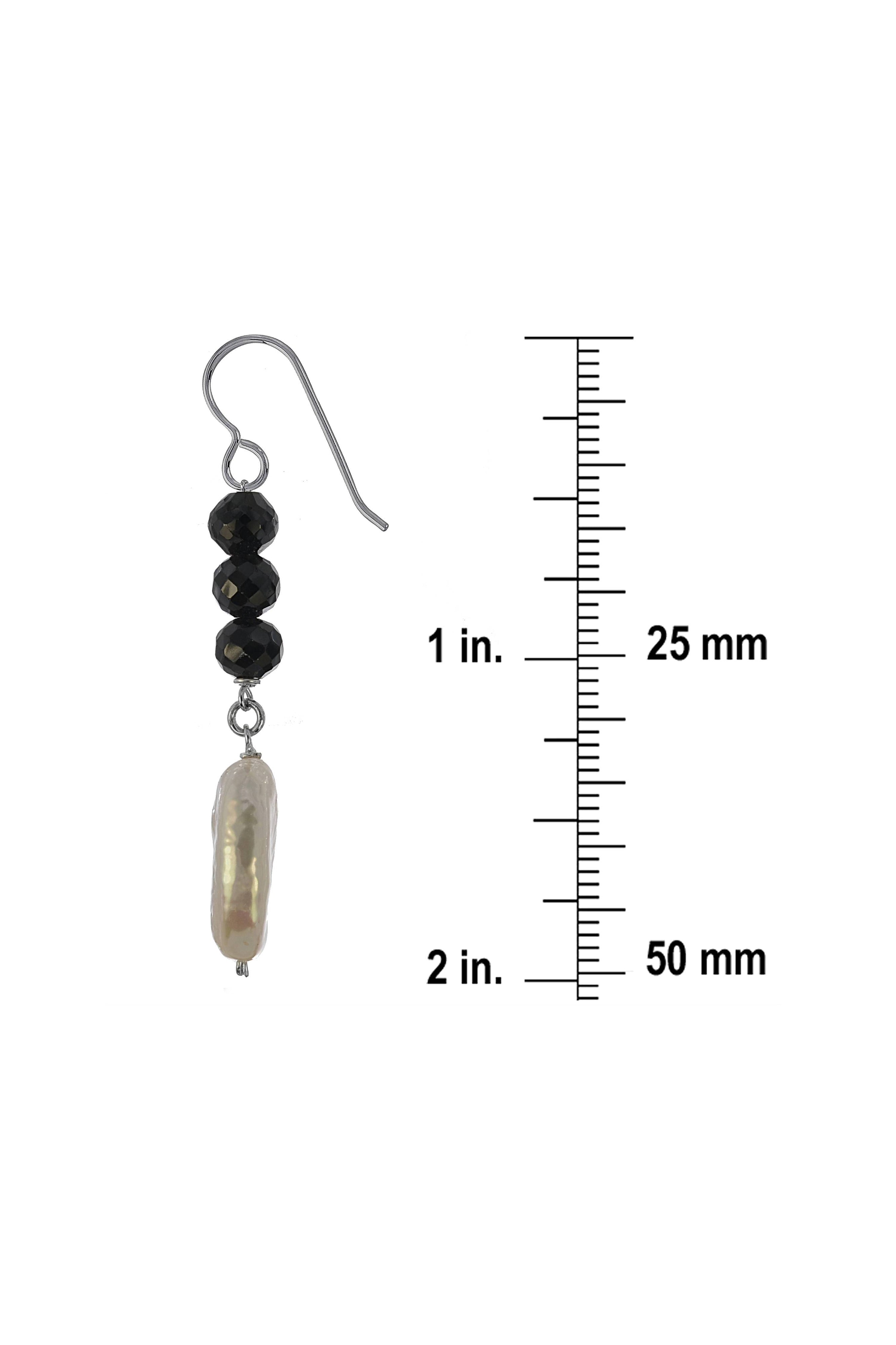 Black Onyx, White Pearl Dangle Earrings