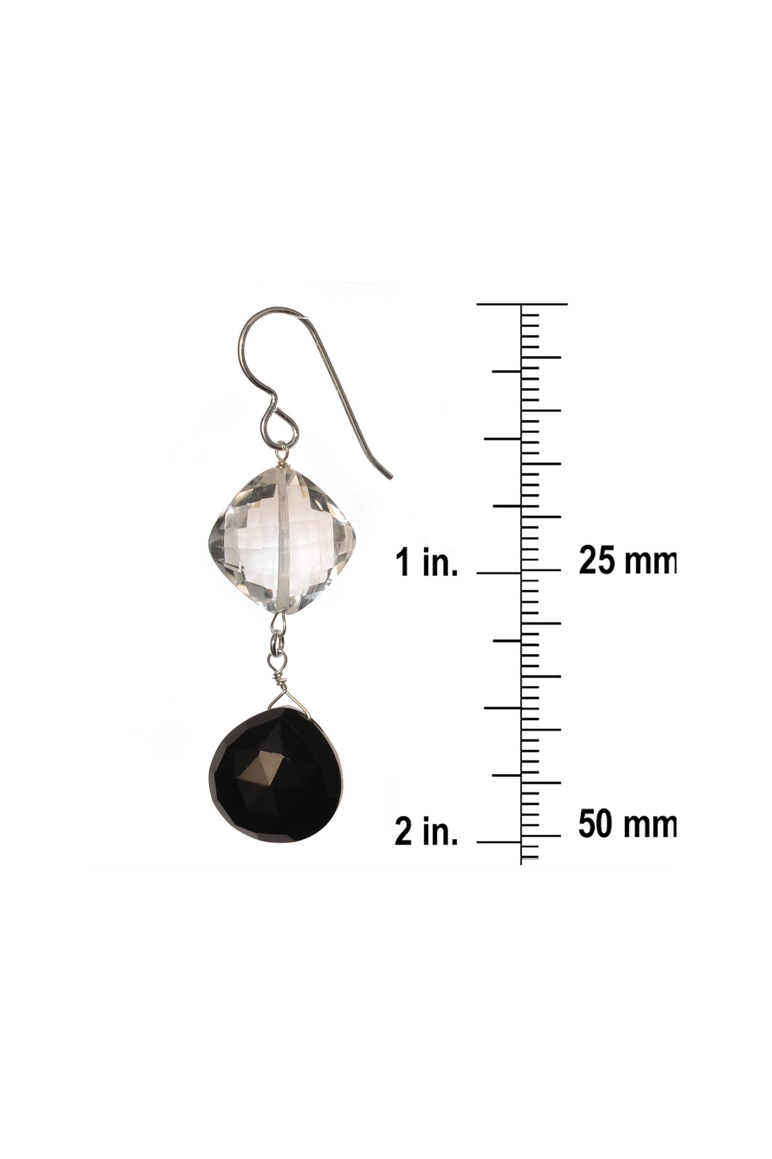 Black Onyx, Rock Crystal, Black and White Silver Earrings
