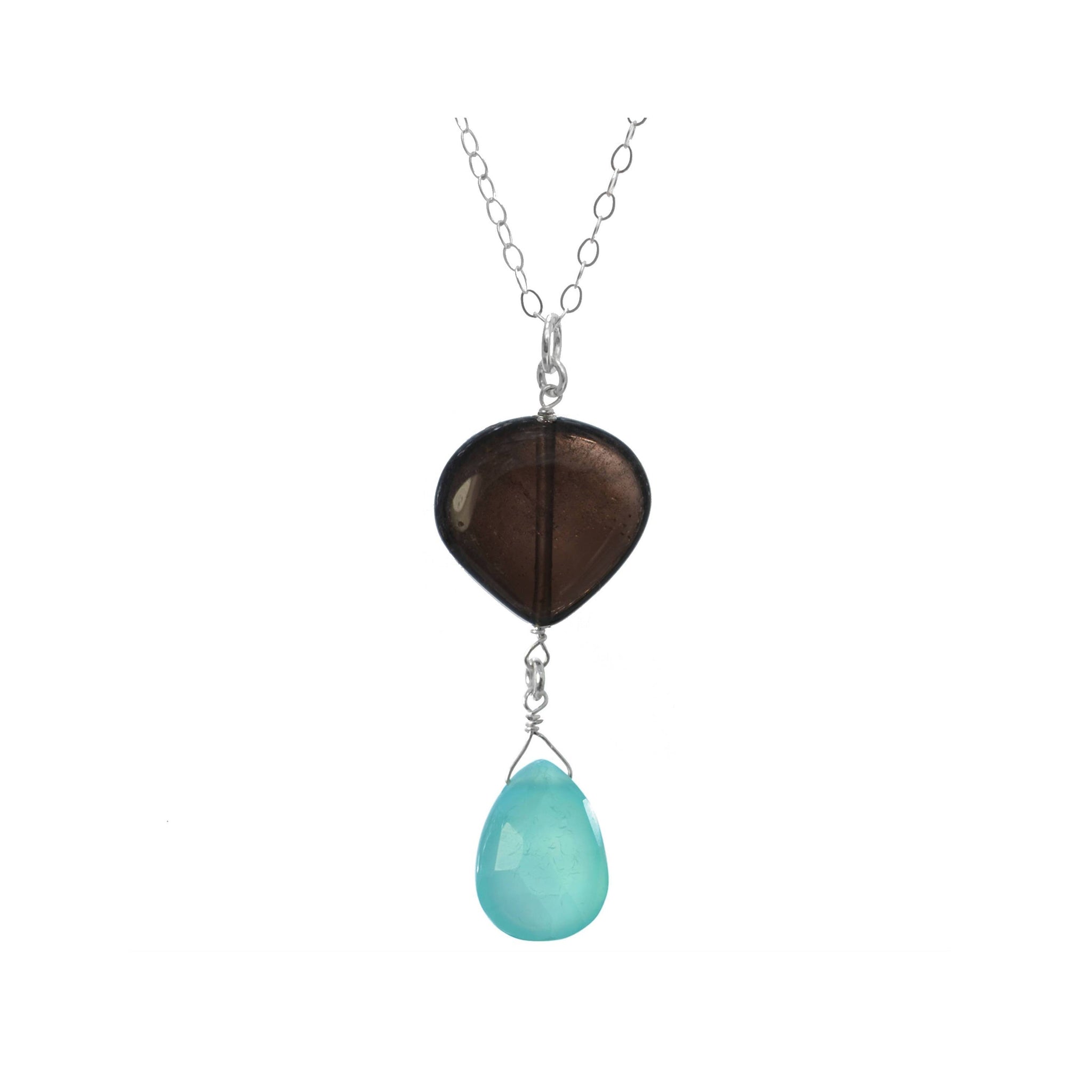 Blue Chalcedony, Brown Somkey Quartz Necklace