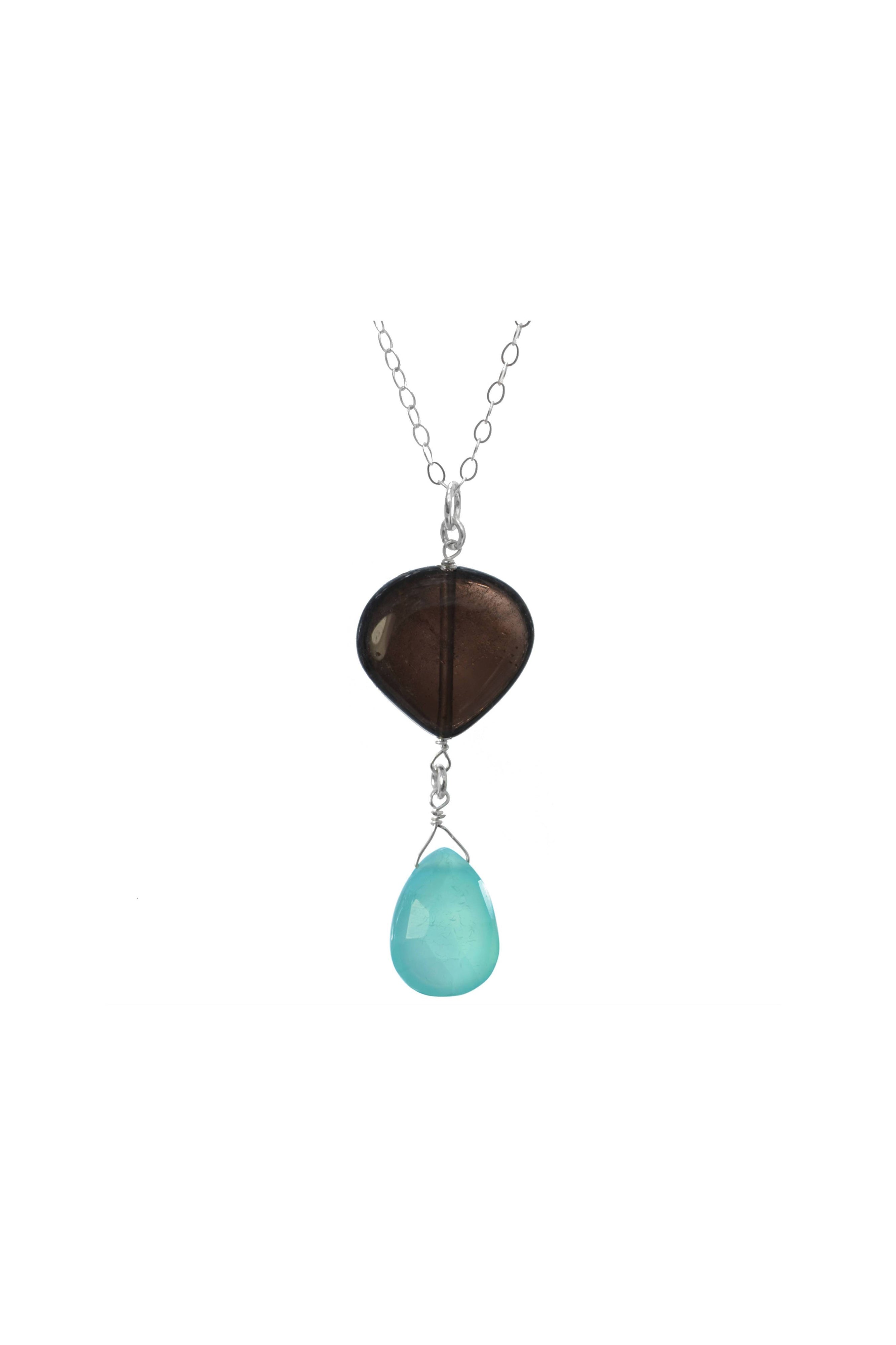 Blue Chalcedony, Brown Somkey Quartz Necklace