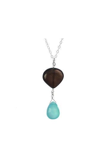 Blue Chalcedony, Brown Somkey Quartz Necklace