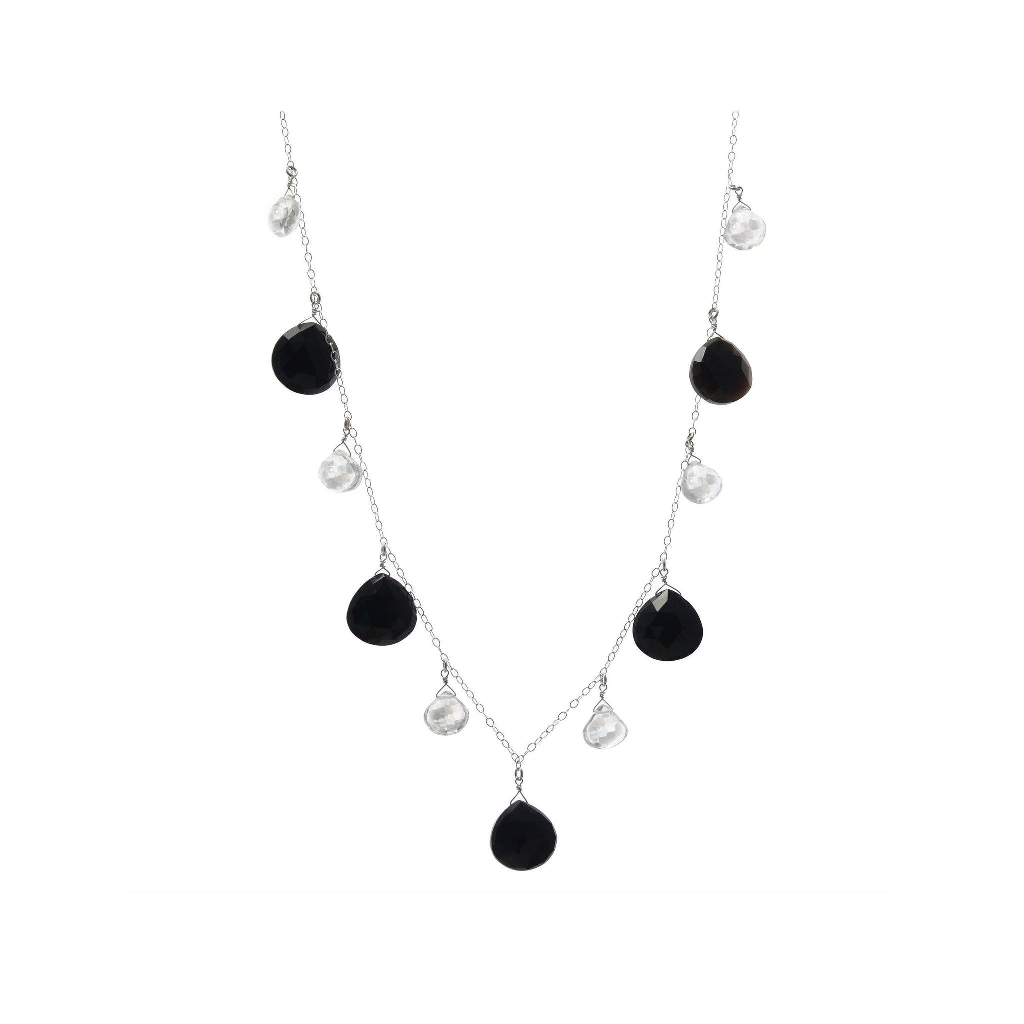 Black Onyx, Rock Crystal, Black and White Silver Necklace