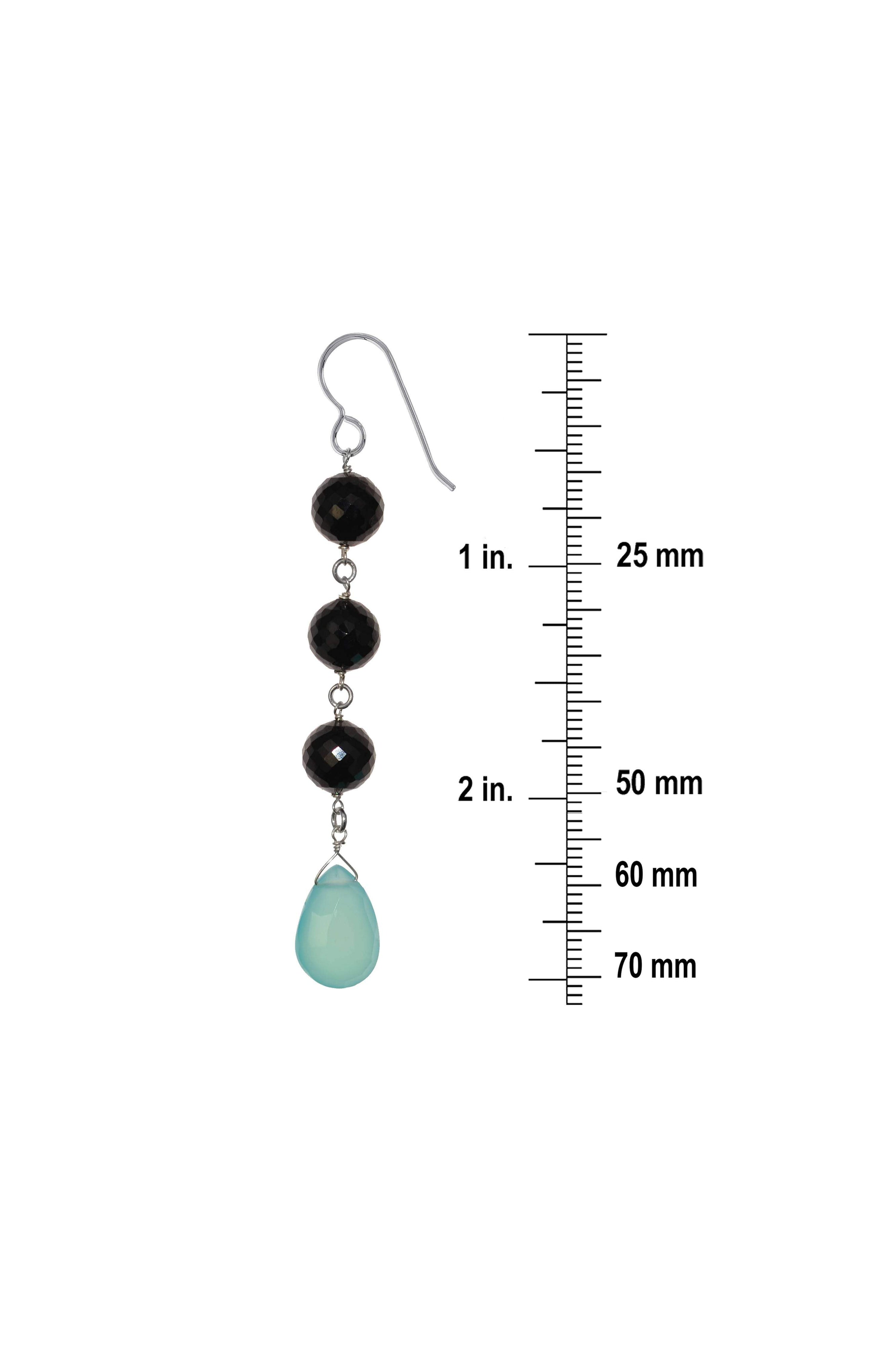 Blue Chalcedony, Black Spinel Silver Earrings