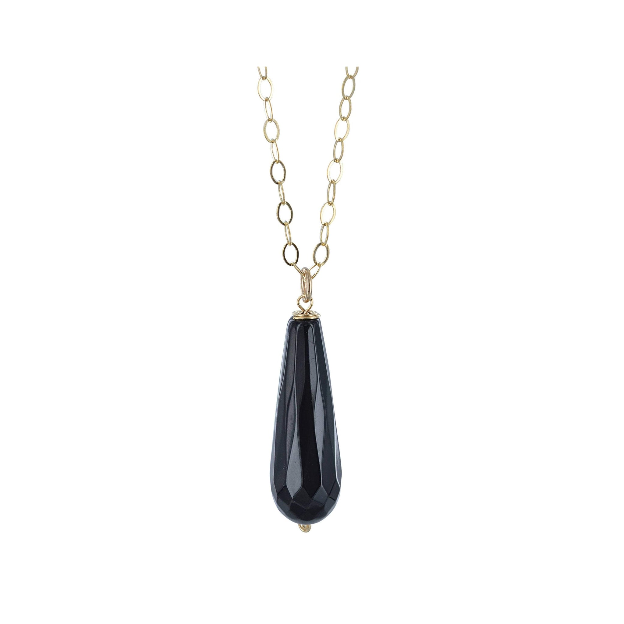 Black Onyx Gold Long Briolette Gold Necklace