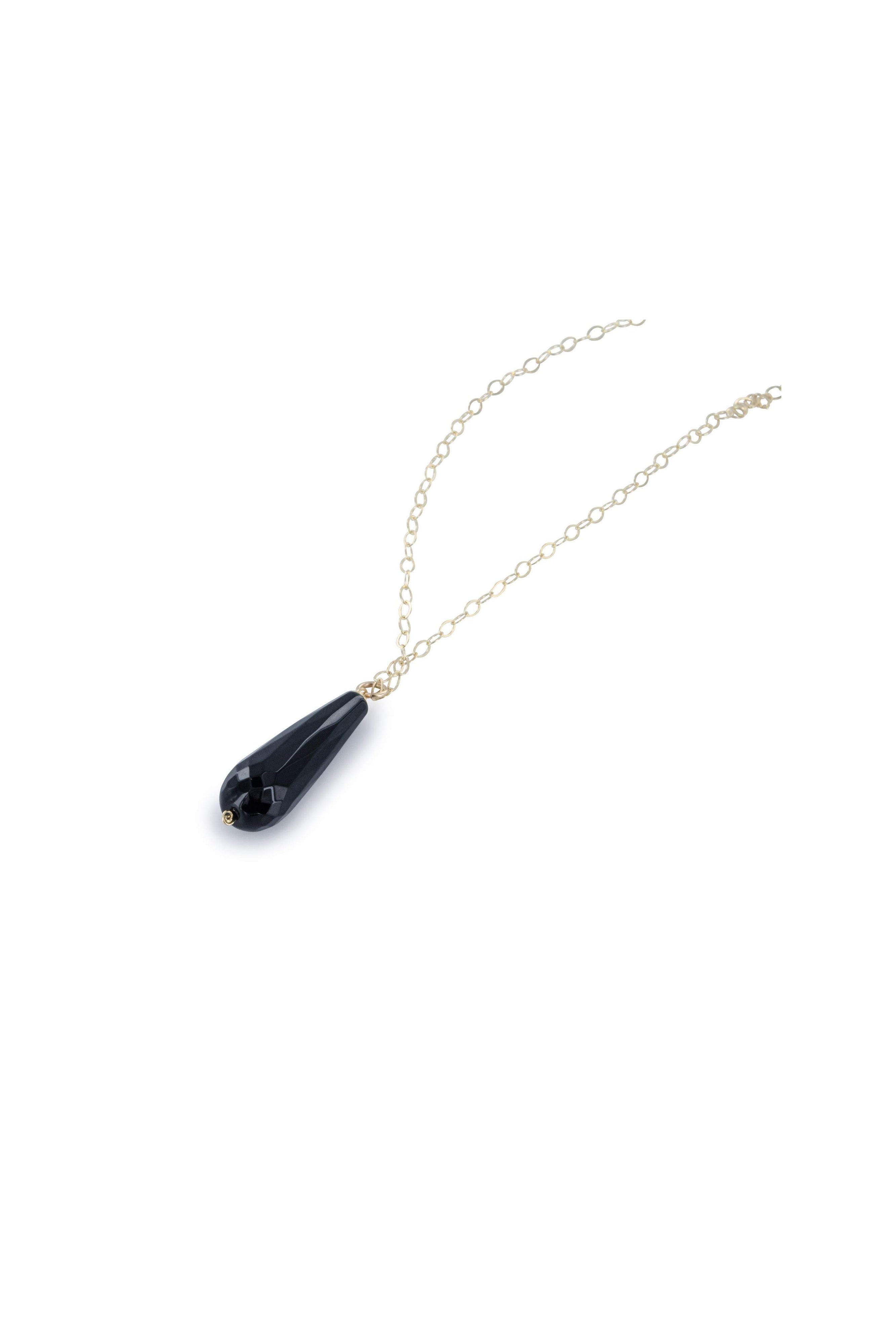 Black Onyx Gold Long Briolette Gold Necklace