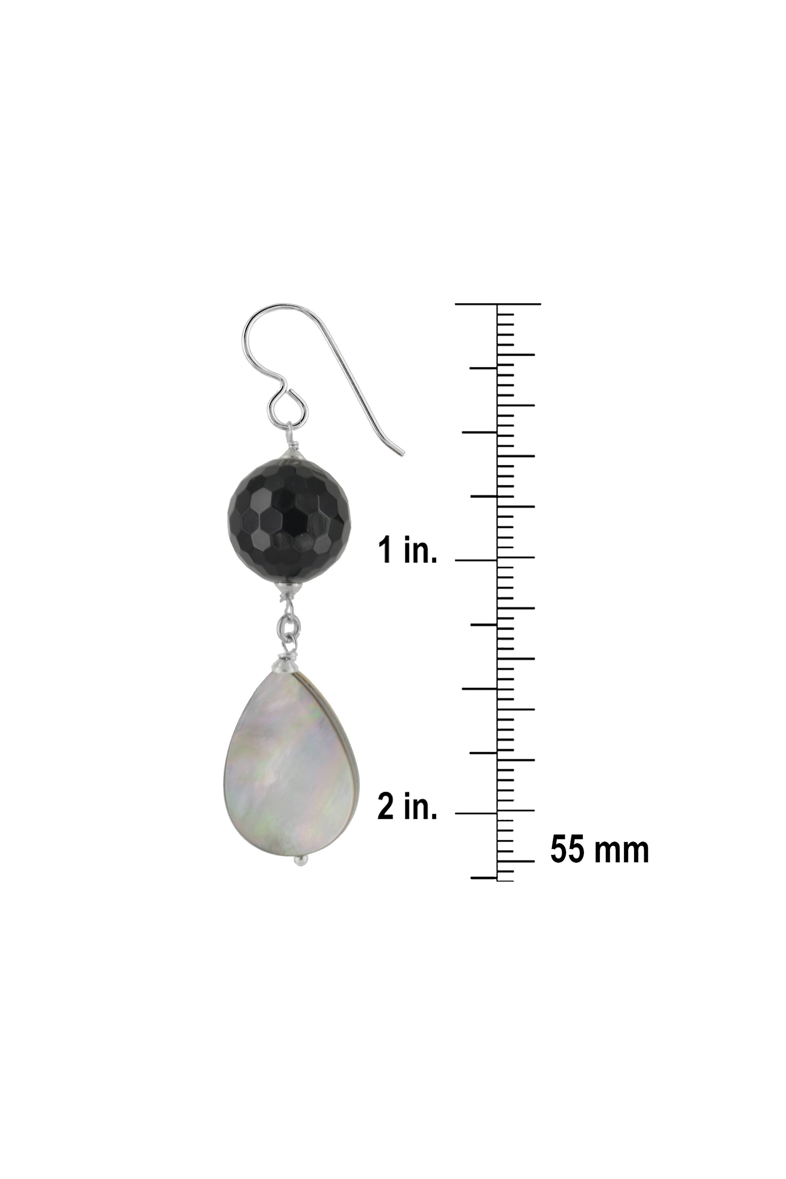 Black Onyx, White Mother of Pearl Long Dangle Earrings